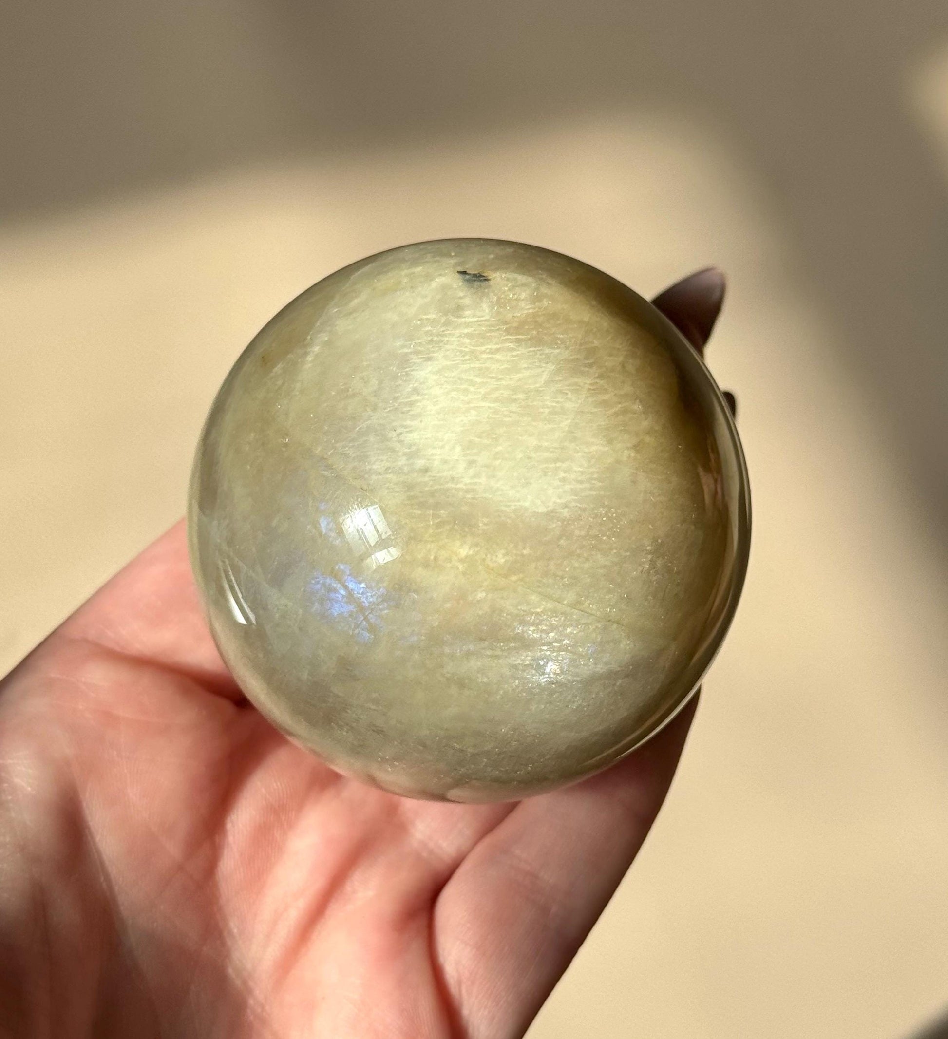 Beautiful Moonstone Sphere with Blue and White Flash | 70mm Moonstone Crystal Ball