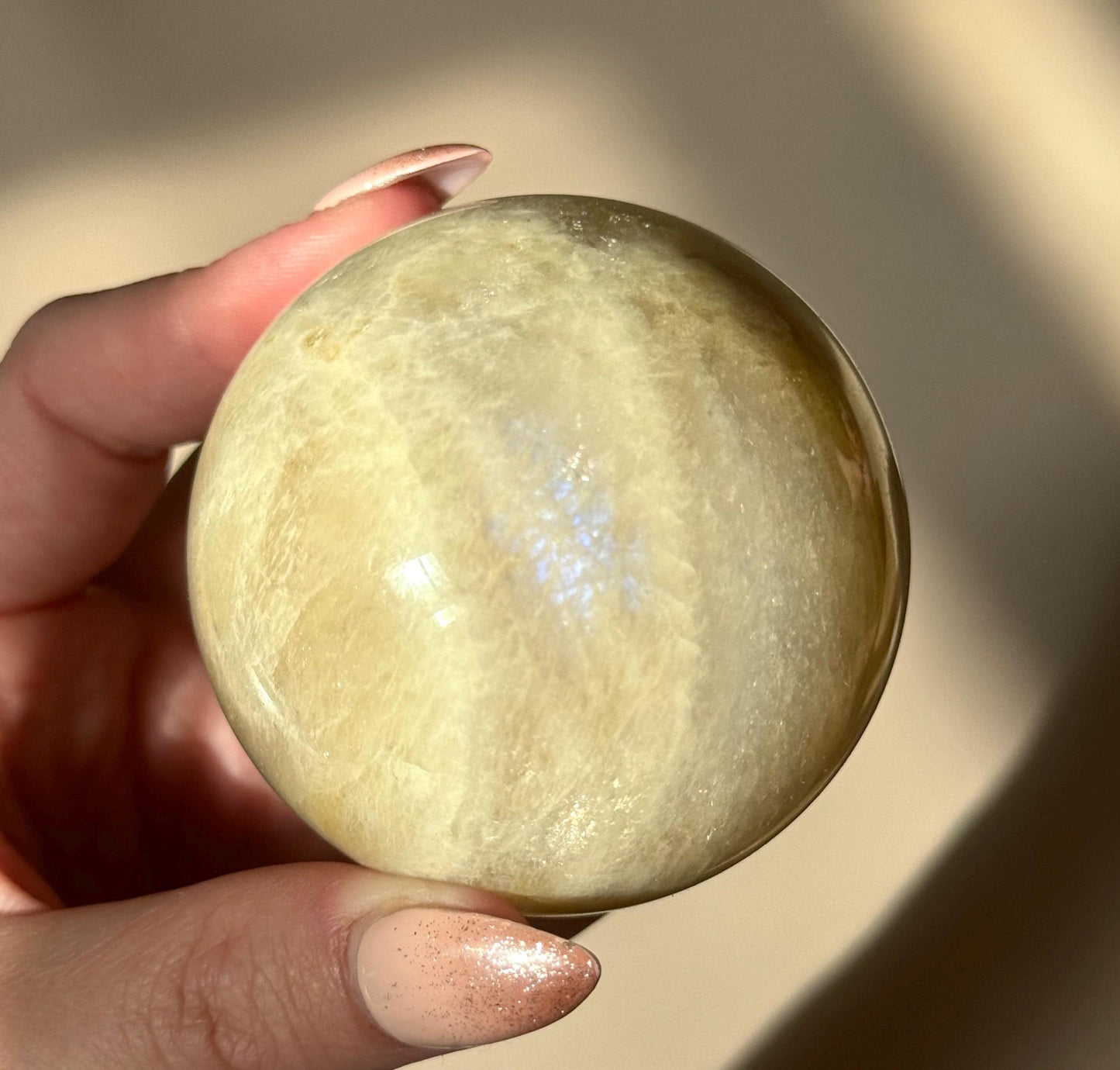 Beautiful Moonstone Sphere with Blue and White Flash | 70mm Moonstone Crystal Ball