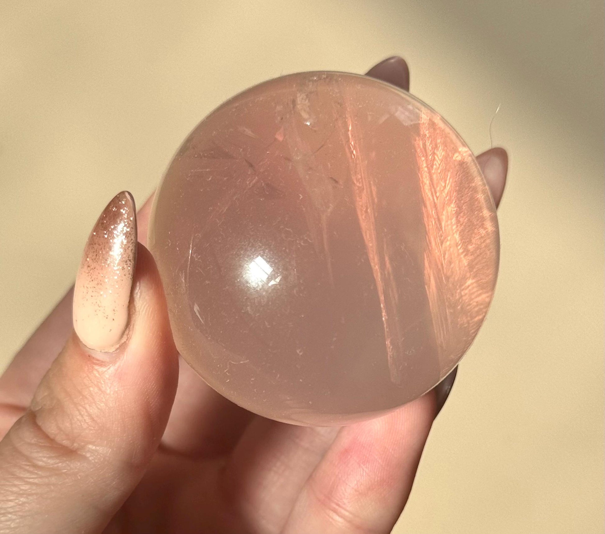 Beautiful High Quality Rose Quartz Sphere | 55mm Rose Quartz Crystal Ball with Star Flash