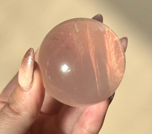 Beautiful High Quality Rose Quartz Sphere | 55mm Rose Quartz Crystal Ball with Star Flash