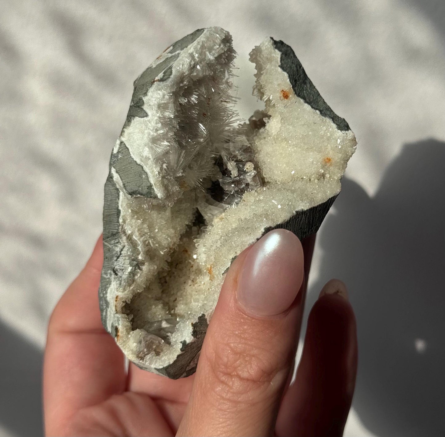 Beautiful Mesolite on Druzy Apophyllite Geode from India | Mesolite Specimen on Apophyllite