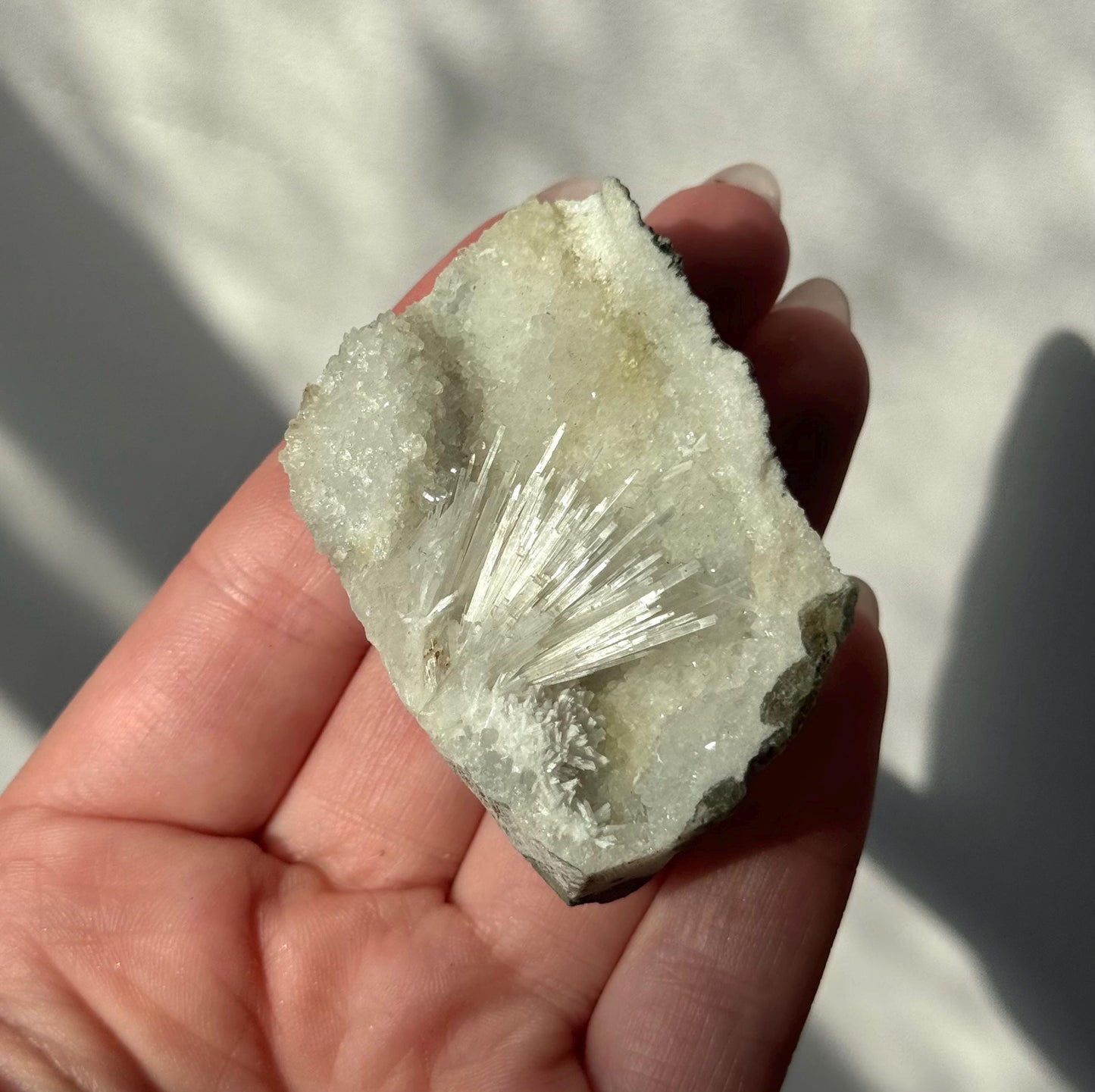 Beautiful Mesolite on Druzy Apophyllite Geode from India | Small Mesolite Specimen on Apophyllite