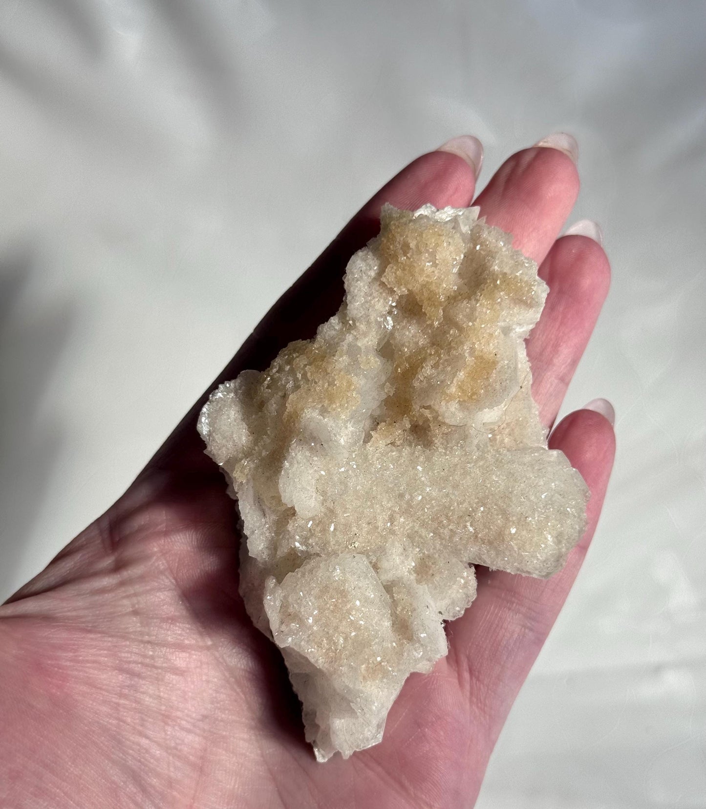Beautiful White Stilbite with Druzy Apophyllite & Honey Calcite Specimen from India