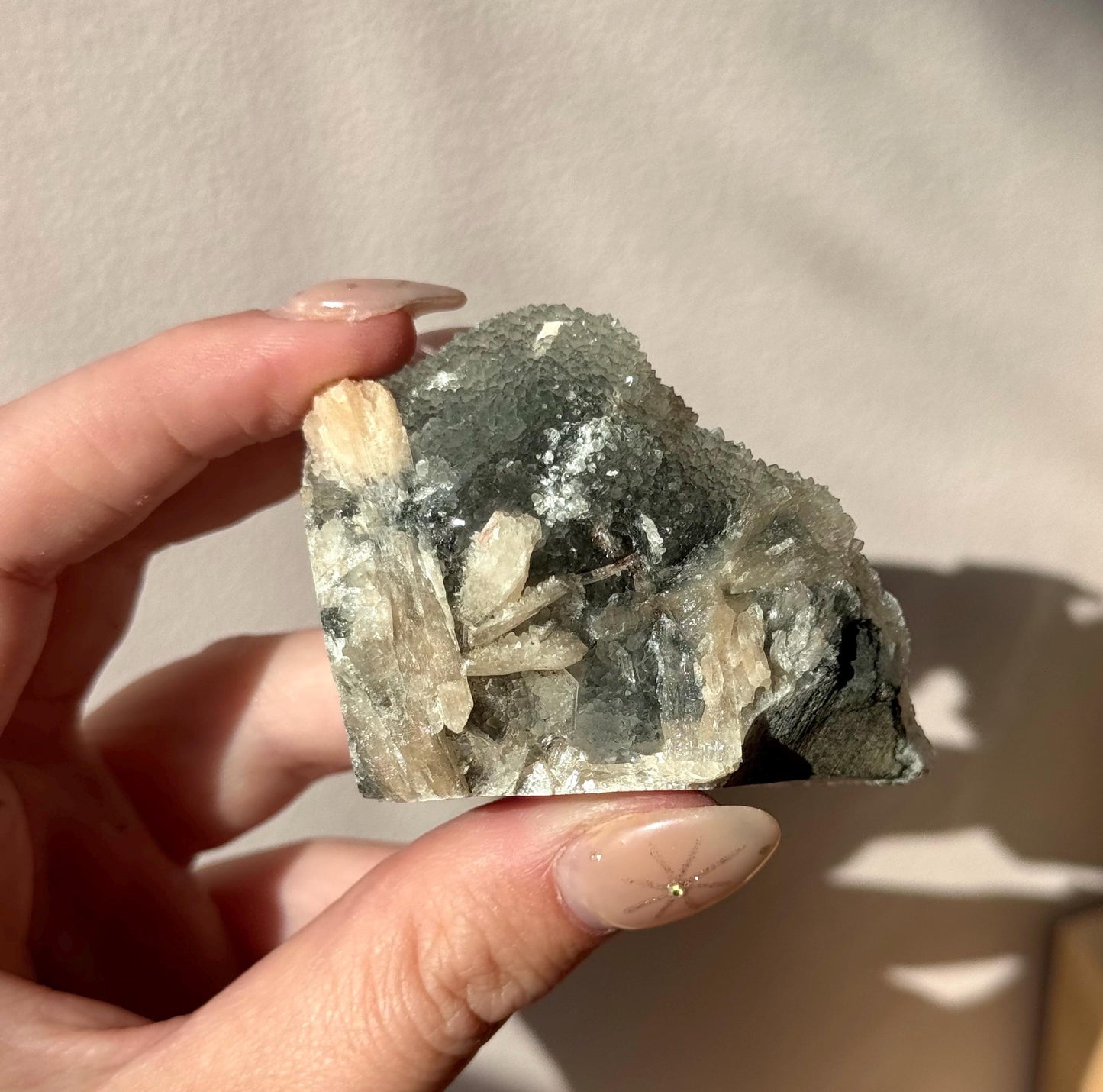 Beautiful Druzy Blue Chalcedony with Peach Stillbites Cluster from India