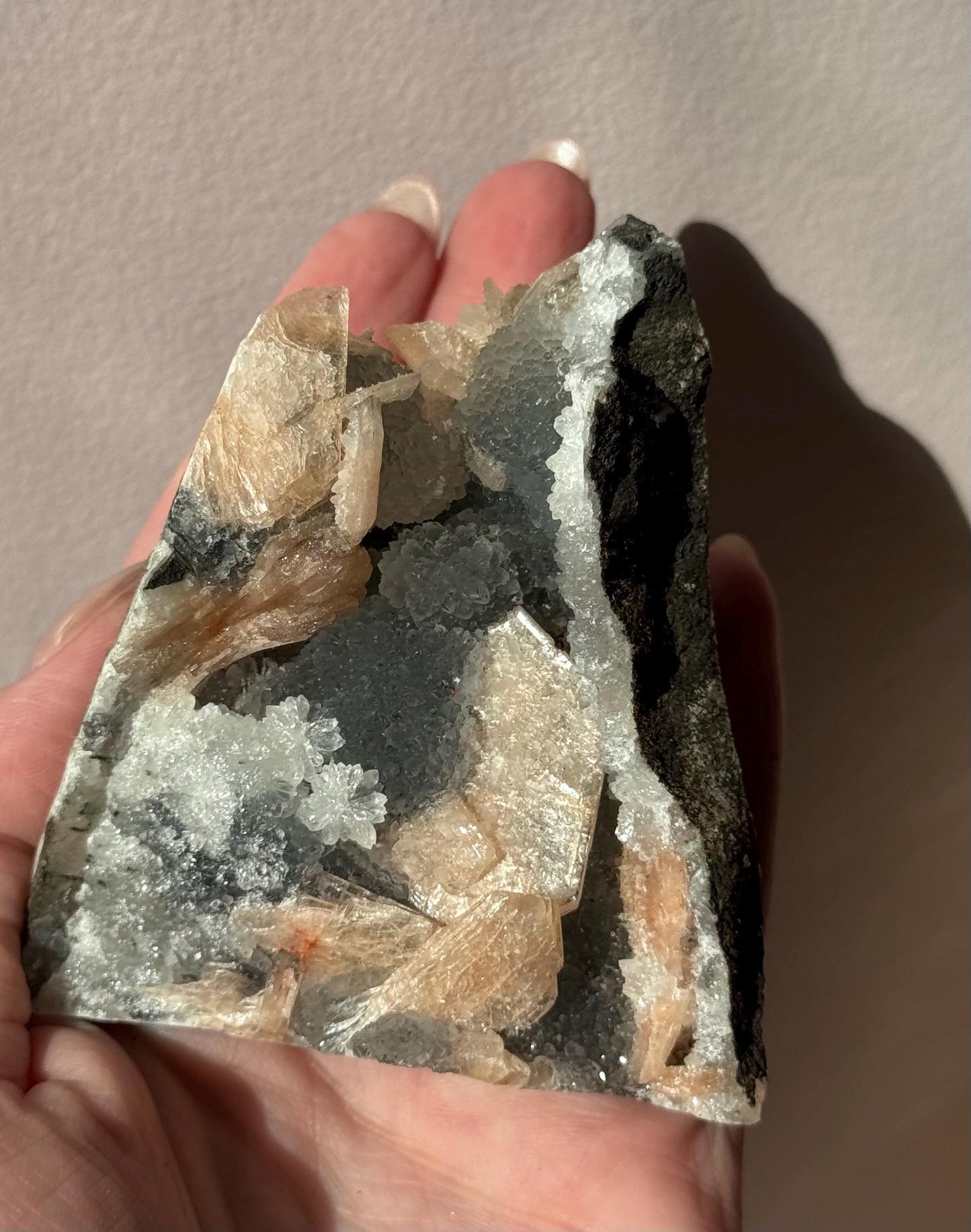 Beautiful Druzy Blue Chalcedony with Peach Stillbites Cluster from India