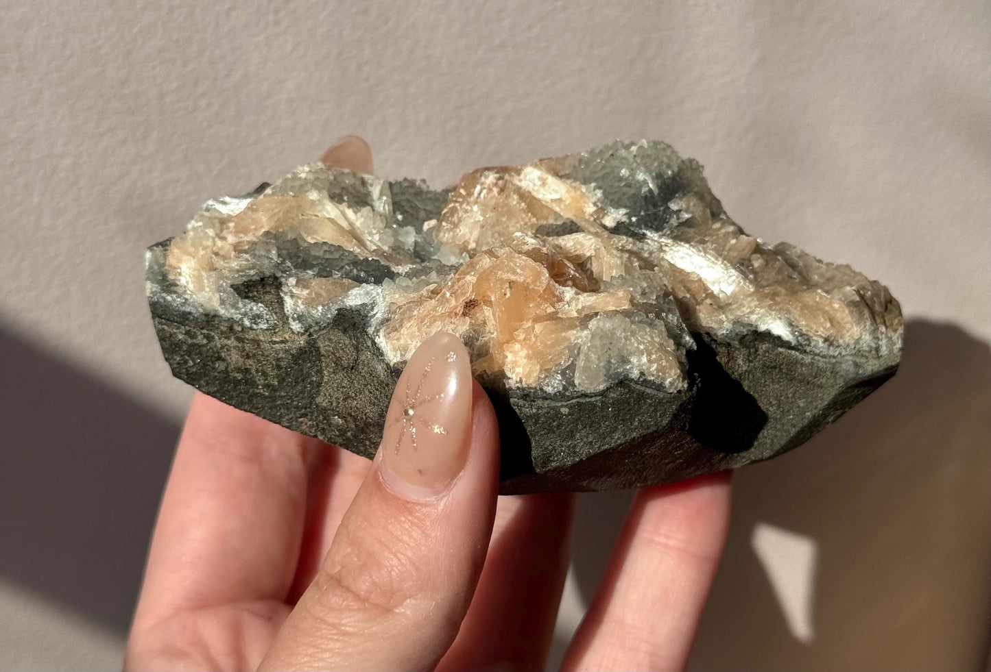 Beautiful Druzy Blue Chalcedony with Peach Stillbites Cluster from India