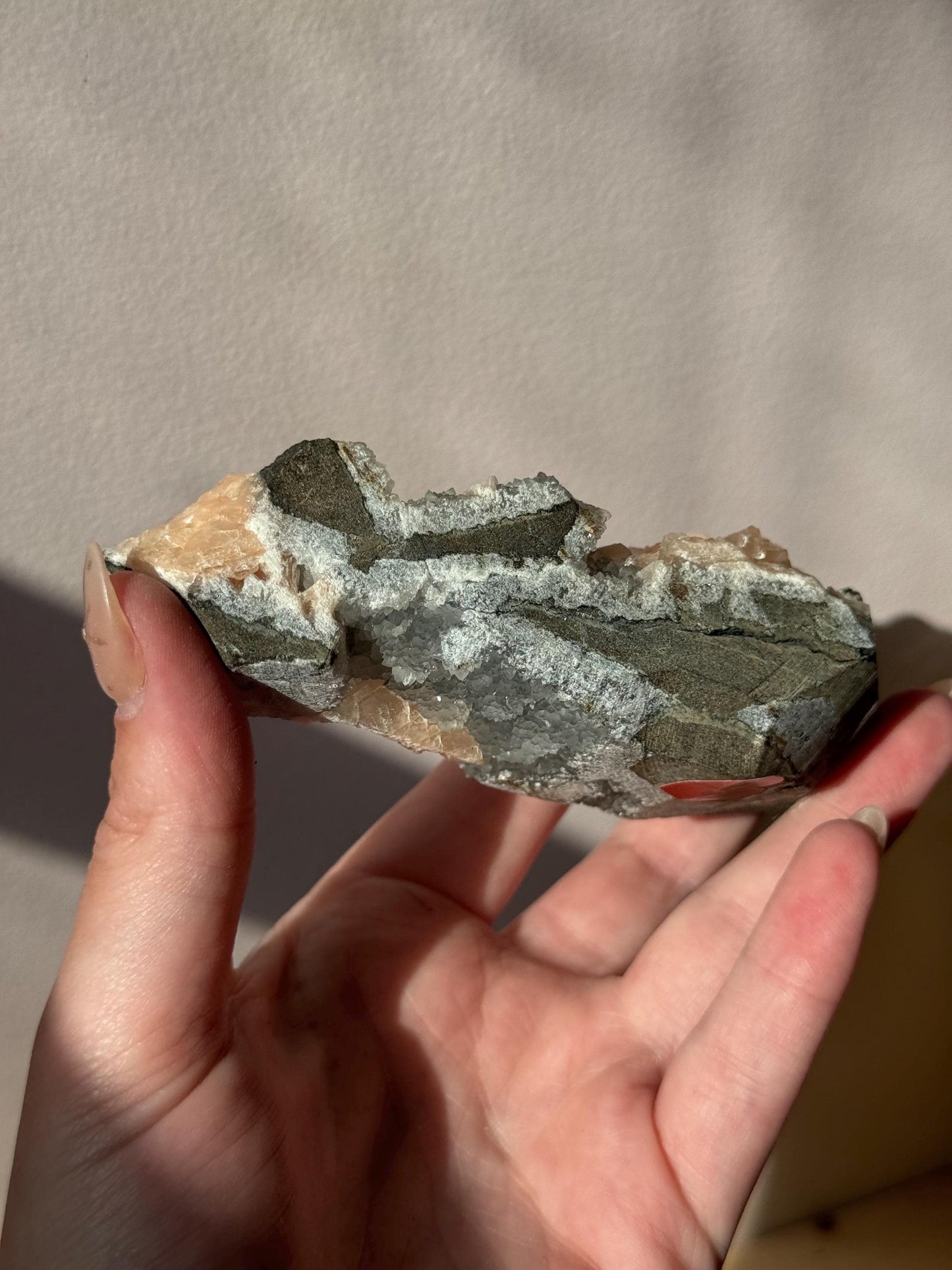 Beautiful Druzy Blue Chalcedony with Peach Stillbites Cluster from India