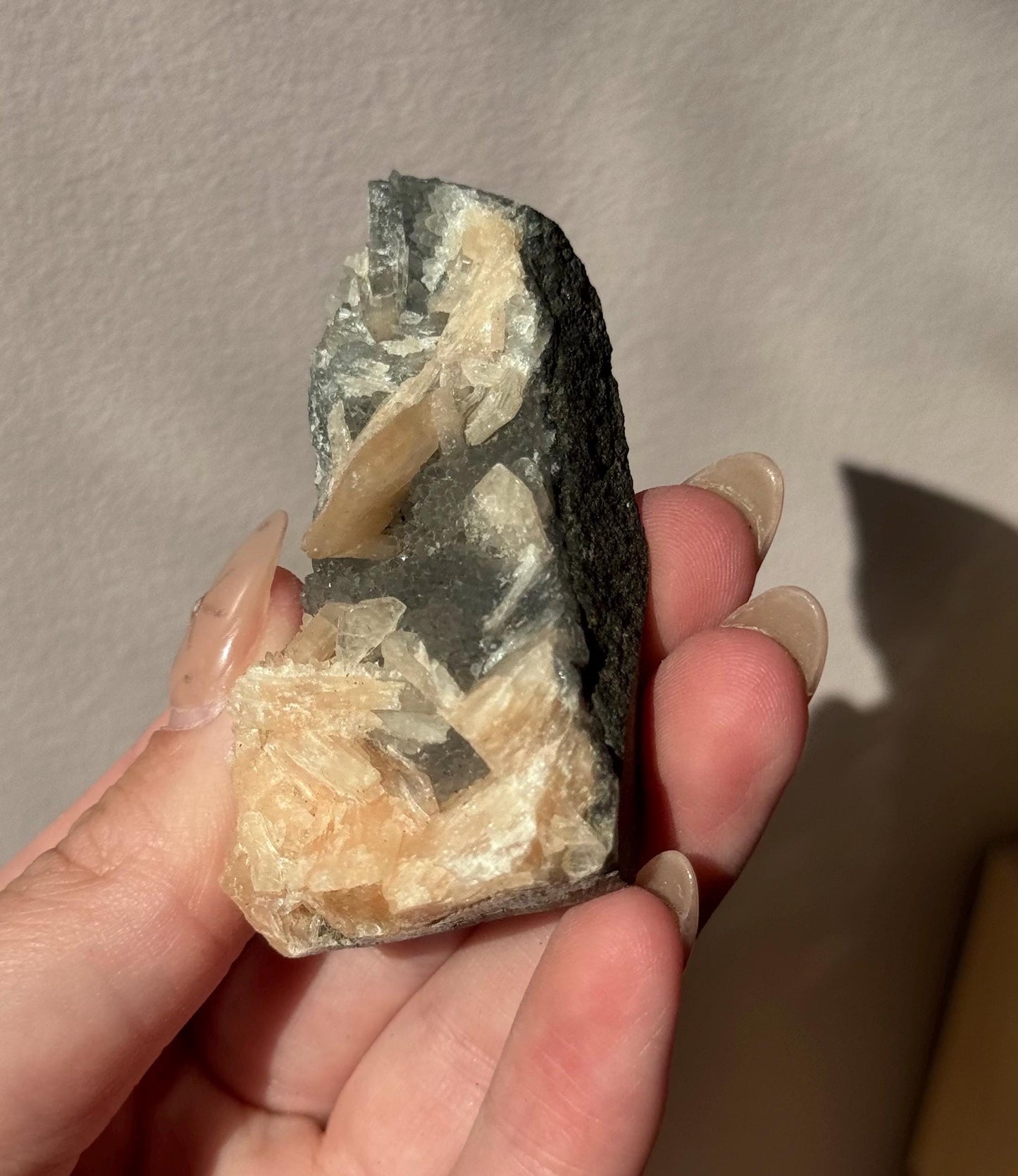 Beautiful Druzy Blue Chalcedony with Peach Stillbites Cluster from India