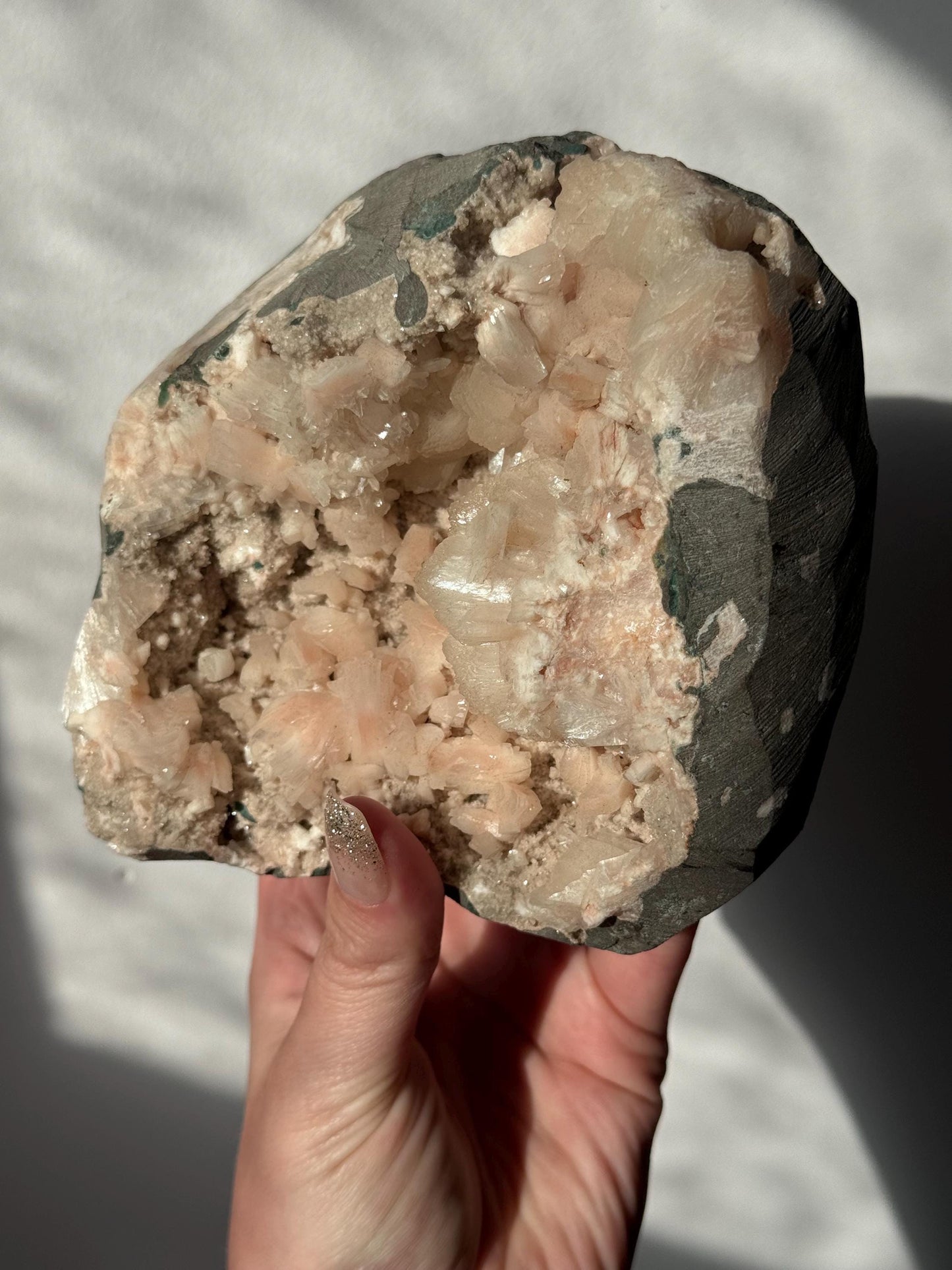 Stunning Pink Heulandite with Peach Stilbite Geode | Pink Apophyllite with Stilbite Specimen