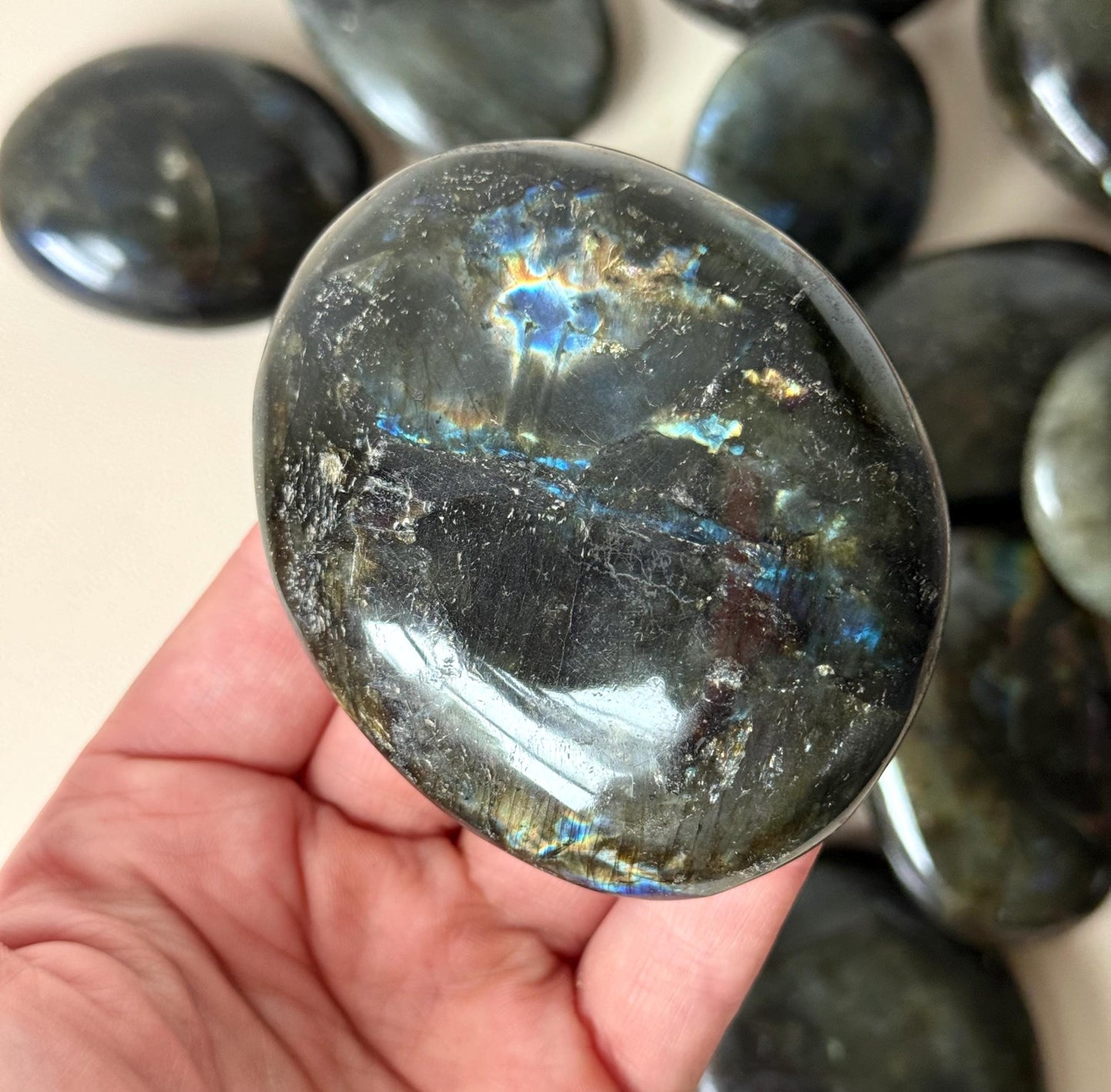 Beautiful Labradorite Palm Stones from Madagascar | Labradorite Soaps Intuitive Pick