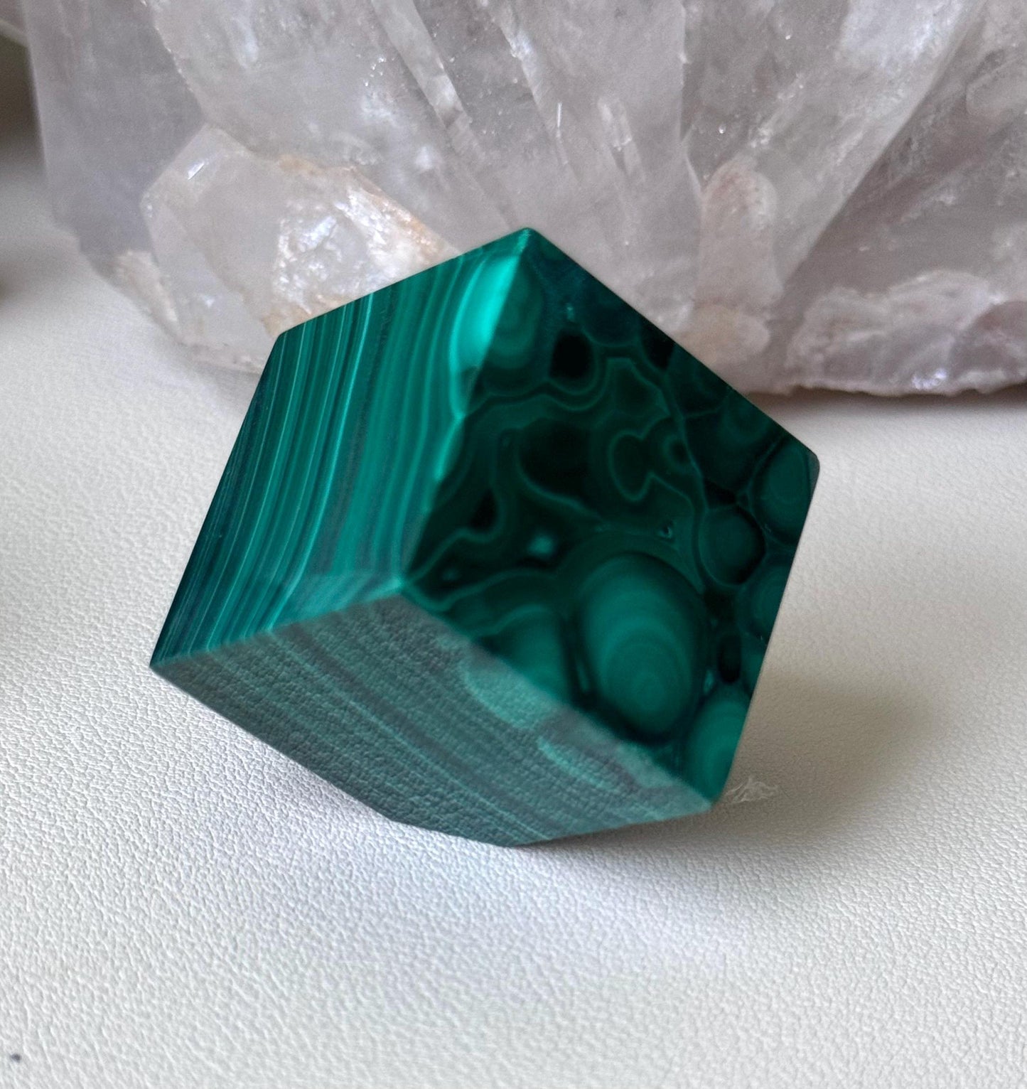 Beautiful Malachite Cube | Polished Banded Malachite Block