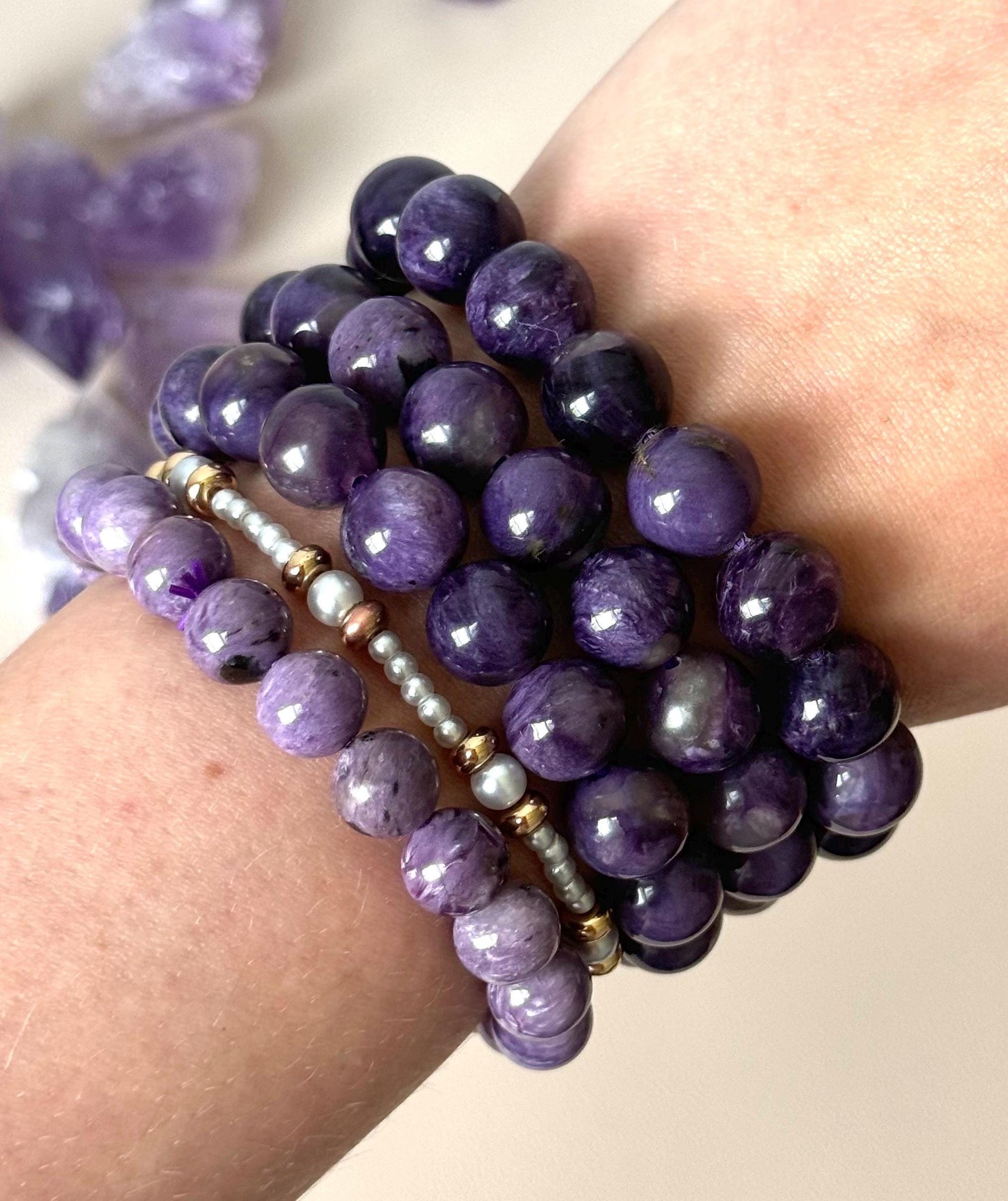 Beautiful Charoite Beaded Bracelets 12mm 10mm 8mm Beaded Charoite