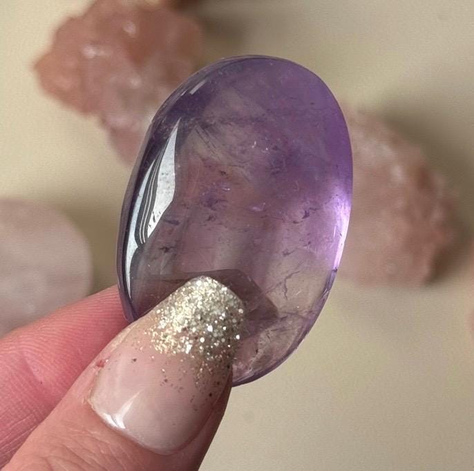 High Quality Amethyst Palm Stones from Brazil | Phantom Amethyst Pillow Carvings