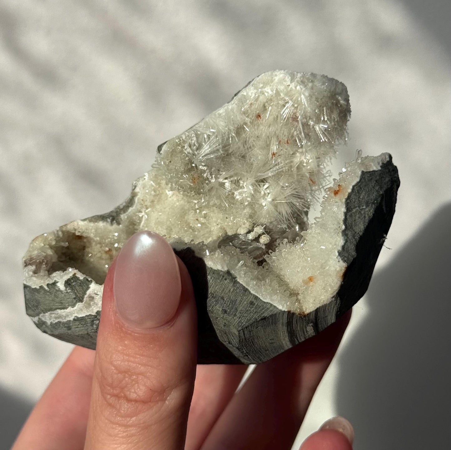 Beautiful Mesolite on Druzy Apophyllite Geode from India | Mesolite Specimen on Apophyllite