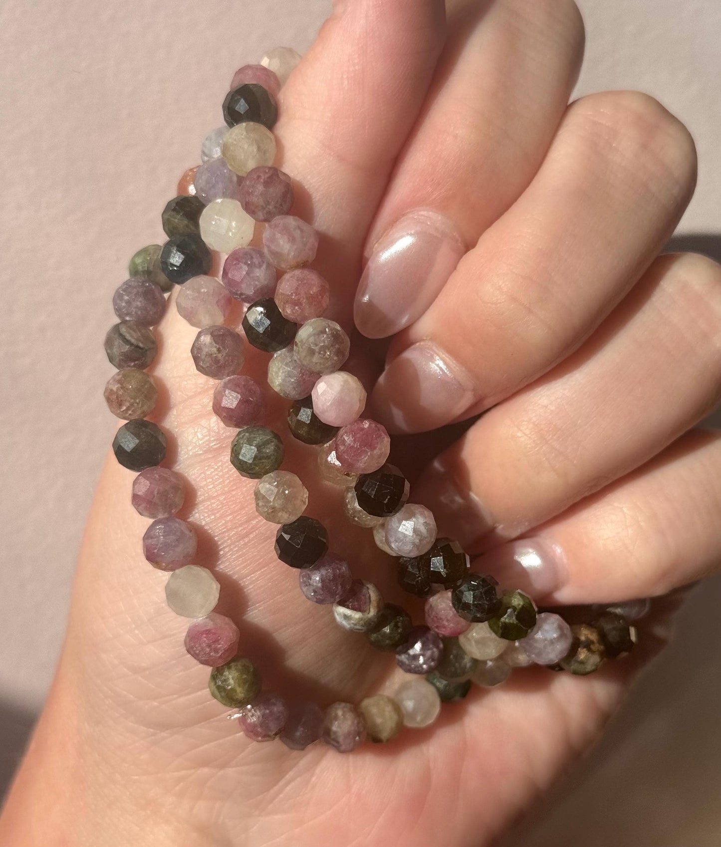 Gorgeous Watermelon Tourmaline Faceted Beaded Bracelet | 6mm Faceted Rainbow Tourmaline Jewelry