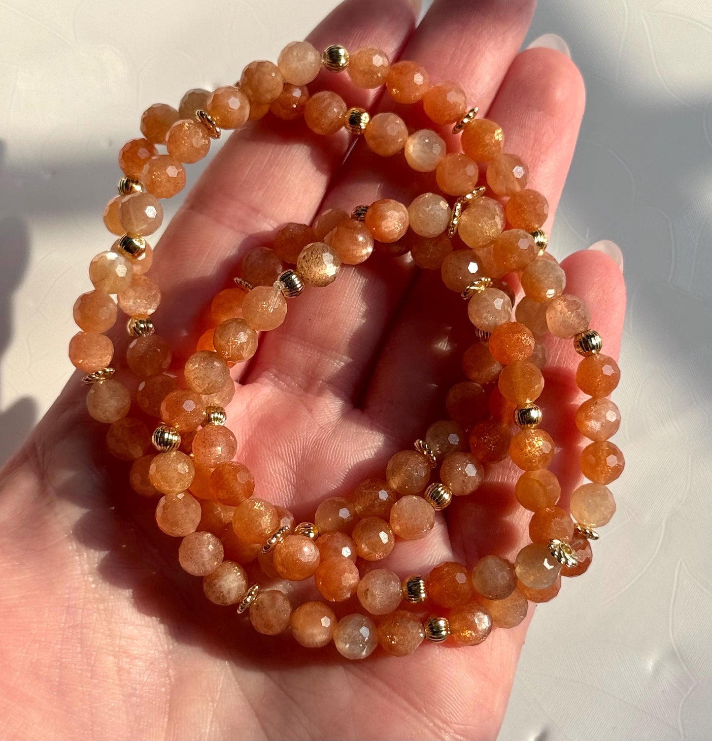 Gorgeous Sunstone Bracelets | 6mm Faceted Sunstone Bracelet with 18kt Gold Plated Accent Beads Gemstone Bracelet