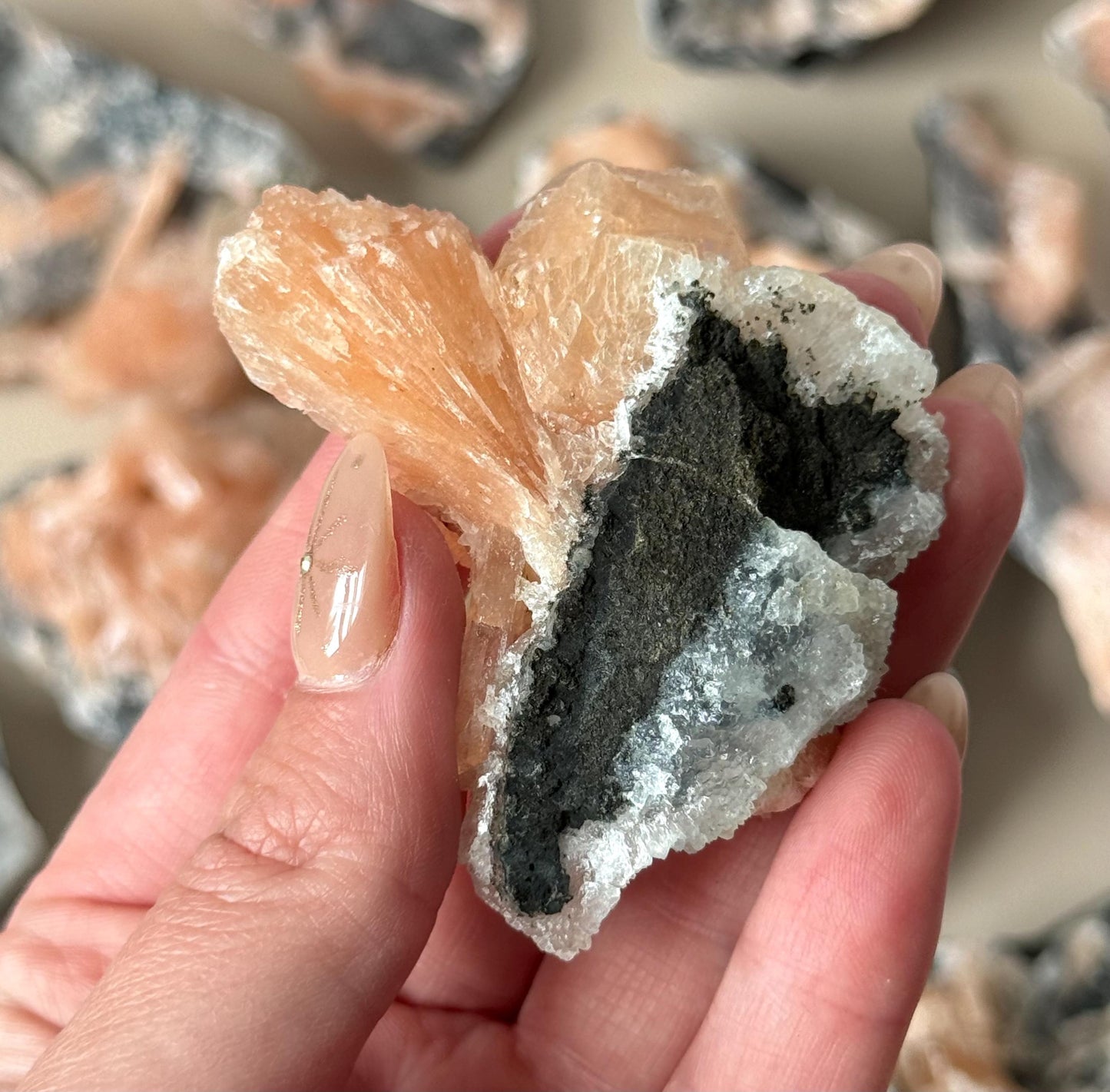 Beautiful Druzy Blue Chalcedony with Peach Stillbites Cluster from India