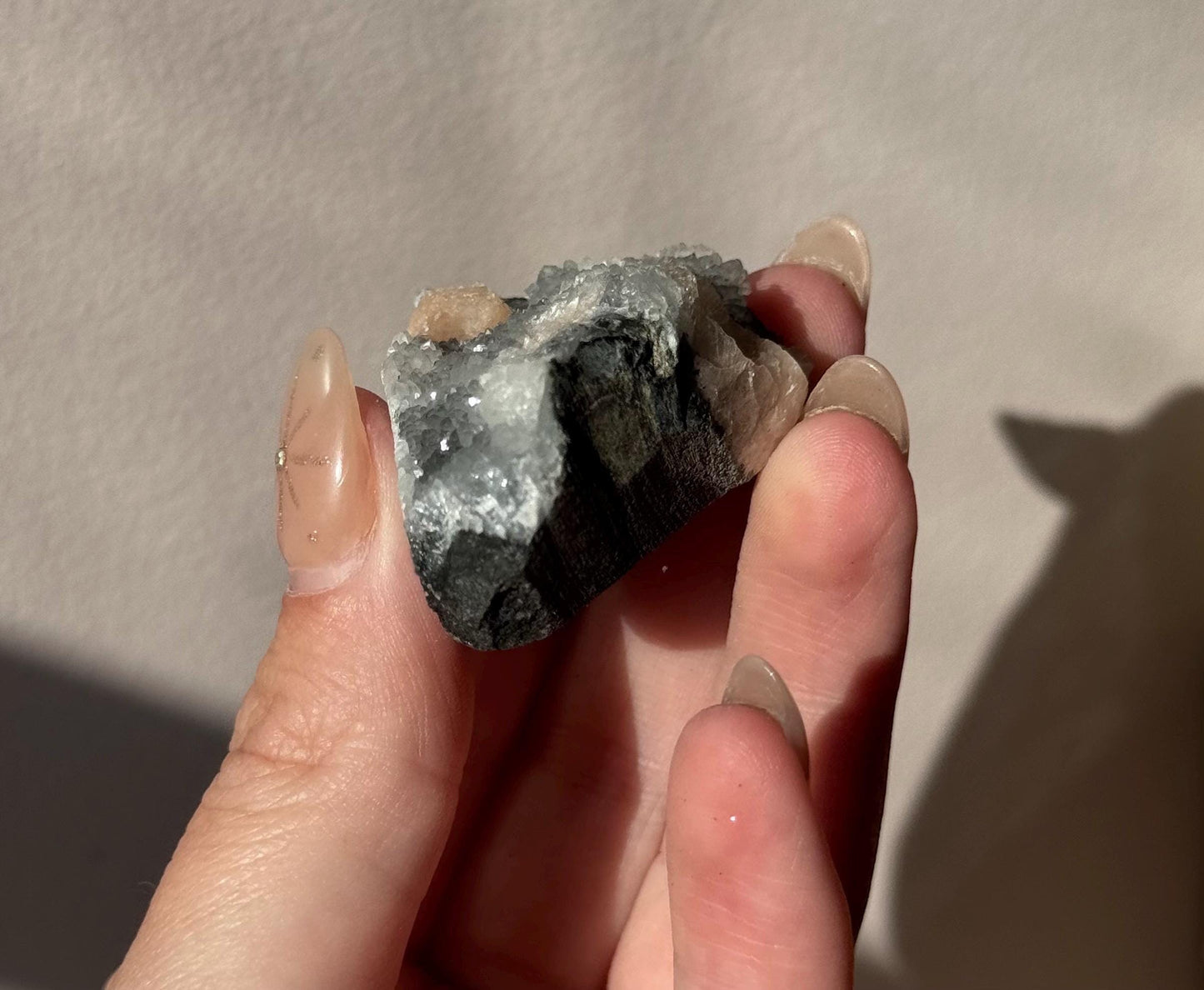 Beautiful Druzy Blue Chalcedony with Peach Stillbites Cluster from India