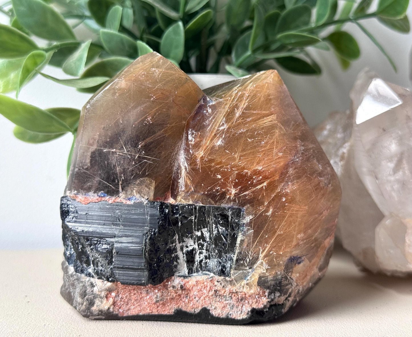 Stunning Rutilated Quartz with Black Tourmaline | Golden Rutile in Quartz Double Pointed with Tourmaline from Madagascar