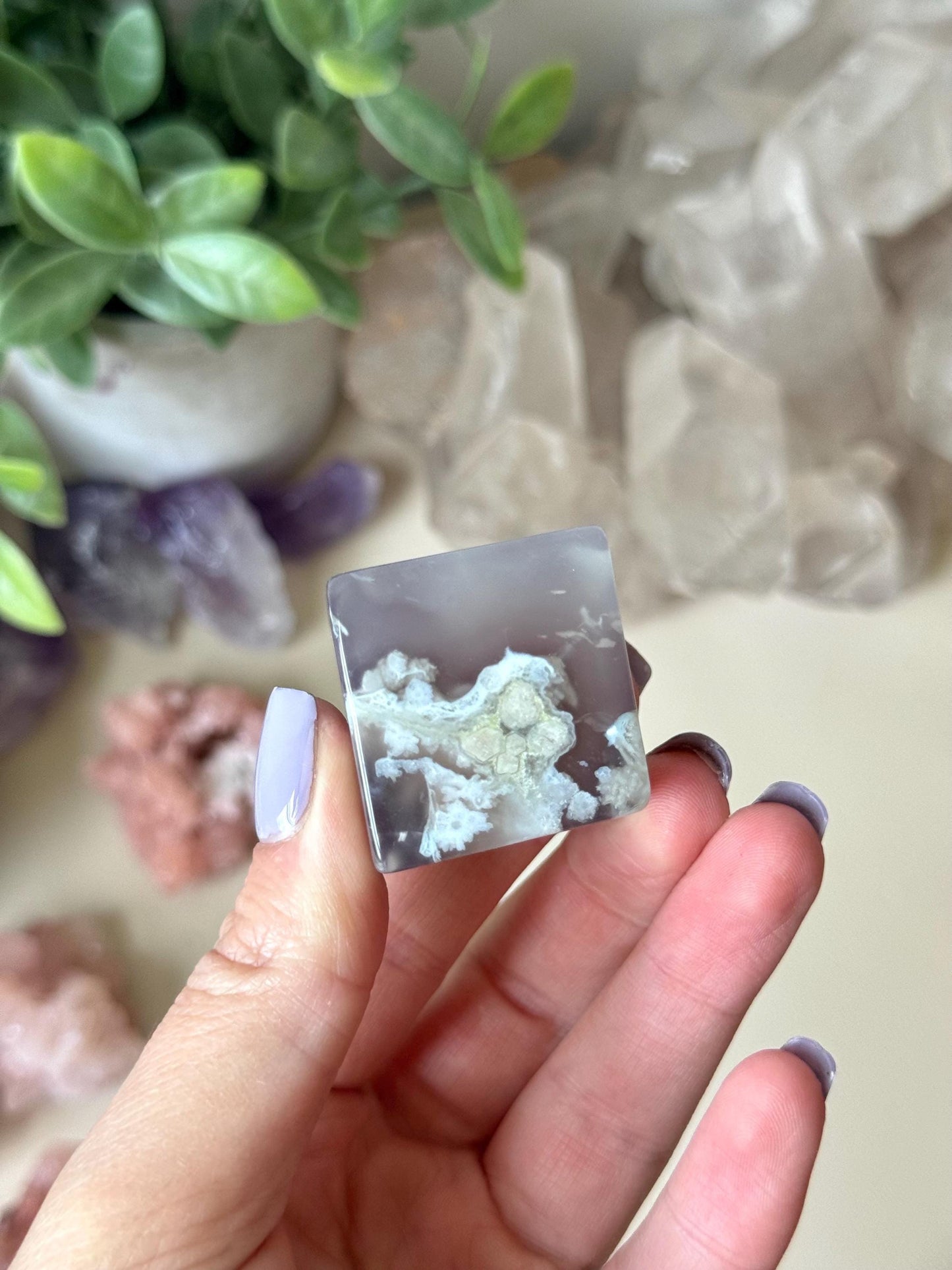 Beautiful Flower Agate Cube | Blue Flower Agate Block