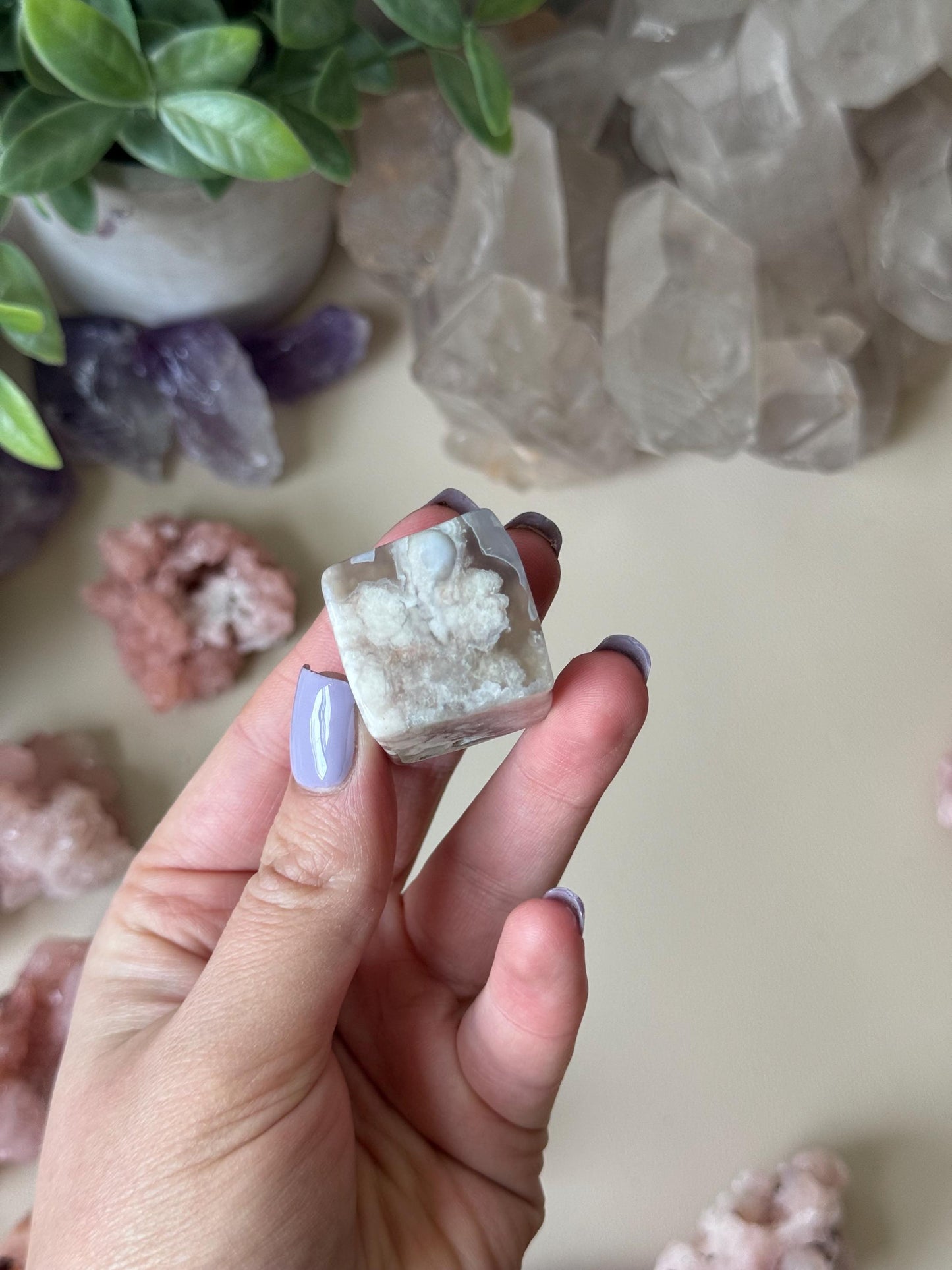 Beautiful Flower Agate Cube | Blue Flower Agate Block
