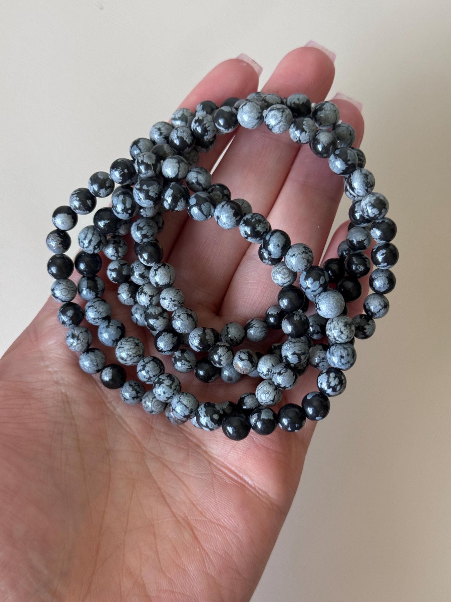Gorgeous Snowflake Obsidian Bracelet | Snowflake Obsidian Beaded Bracelets 6mm