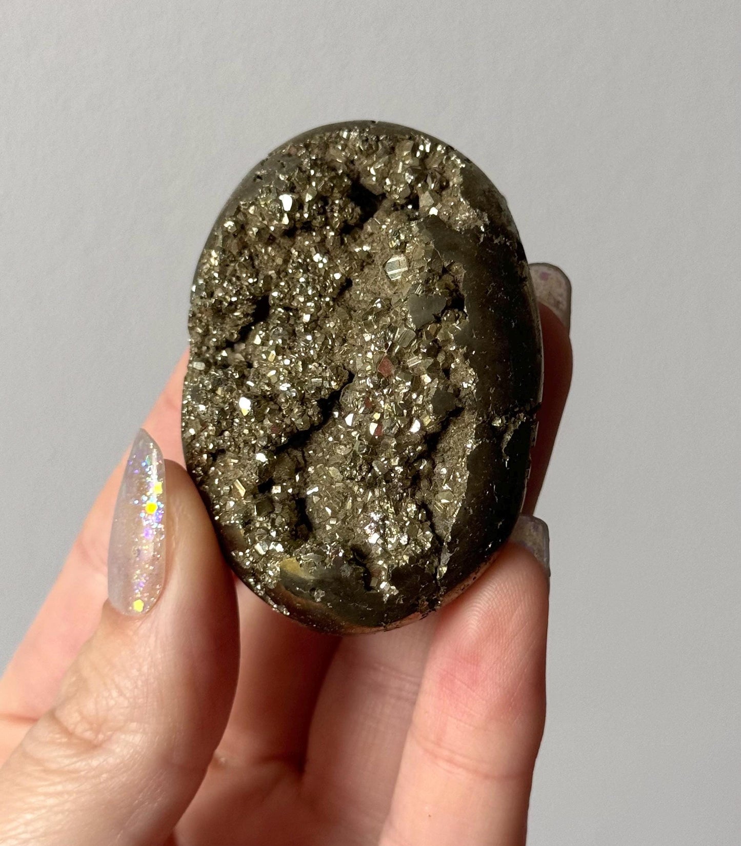 Beautiful Druzy Pyrite Palm Stone from Peru | Pyrite Worry Stone Pocket Stone