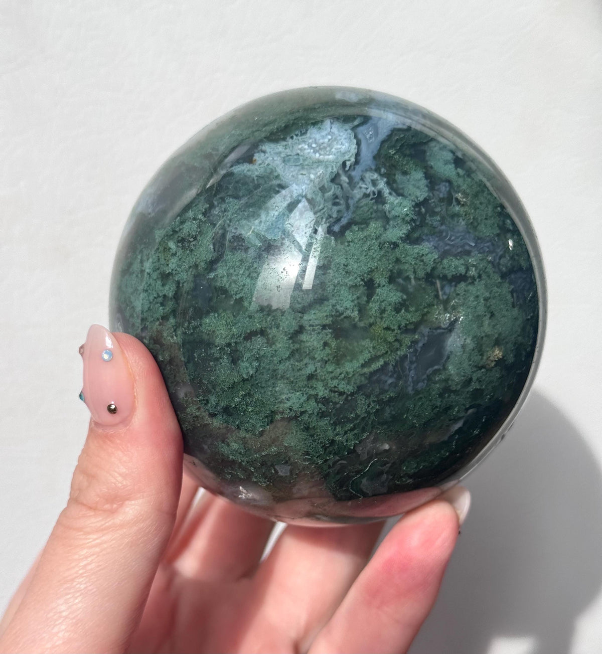 Beautiful Druzy Moss Agate Sphere 80mm | Moss Agate Crystal Ball