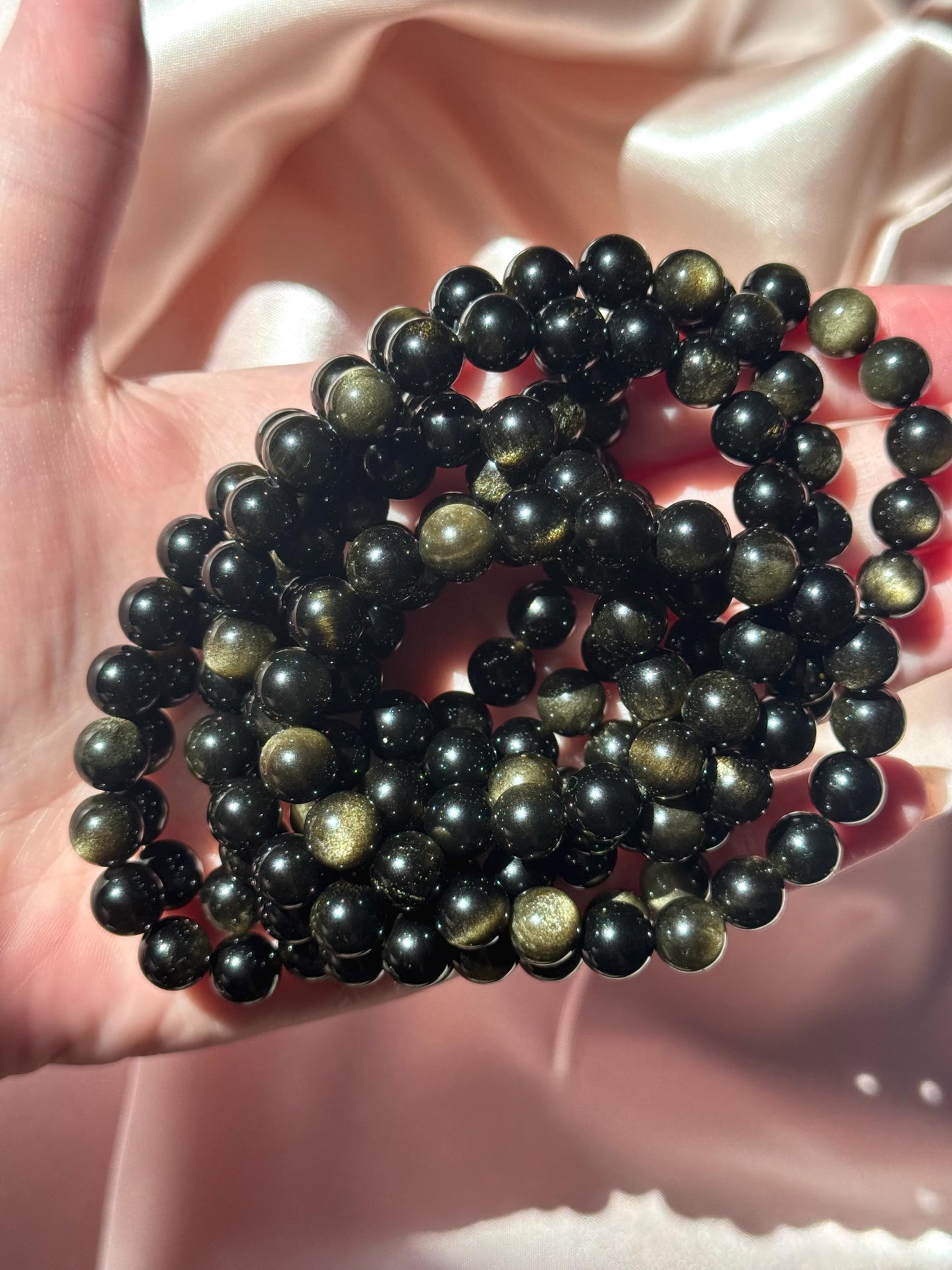 Beautiful Gold Sheen Obsidian 8mm Bracelet | Golden Sheen Obsidian Bracelets