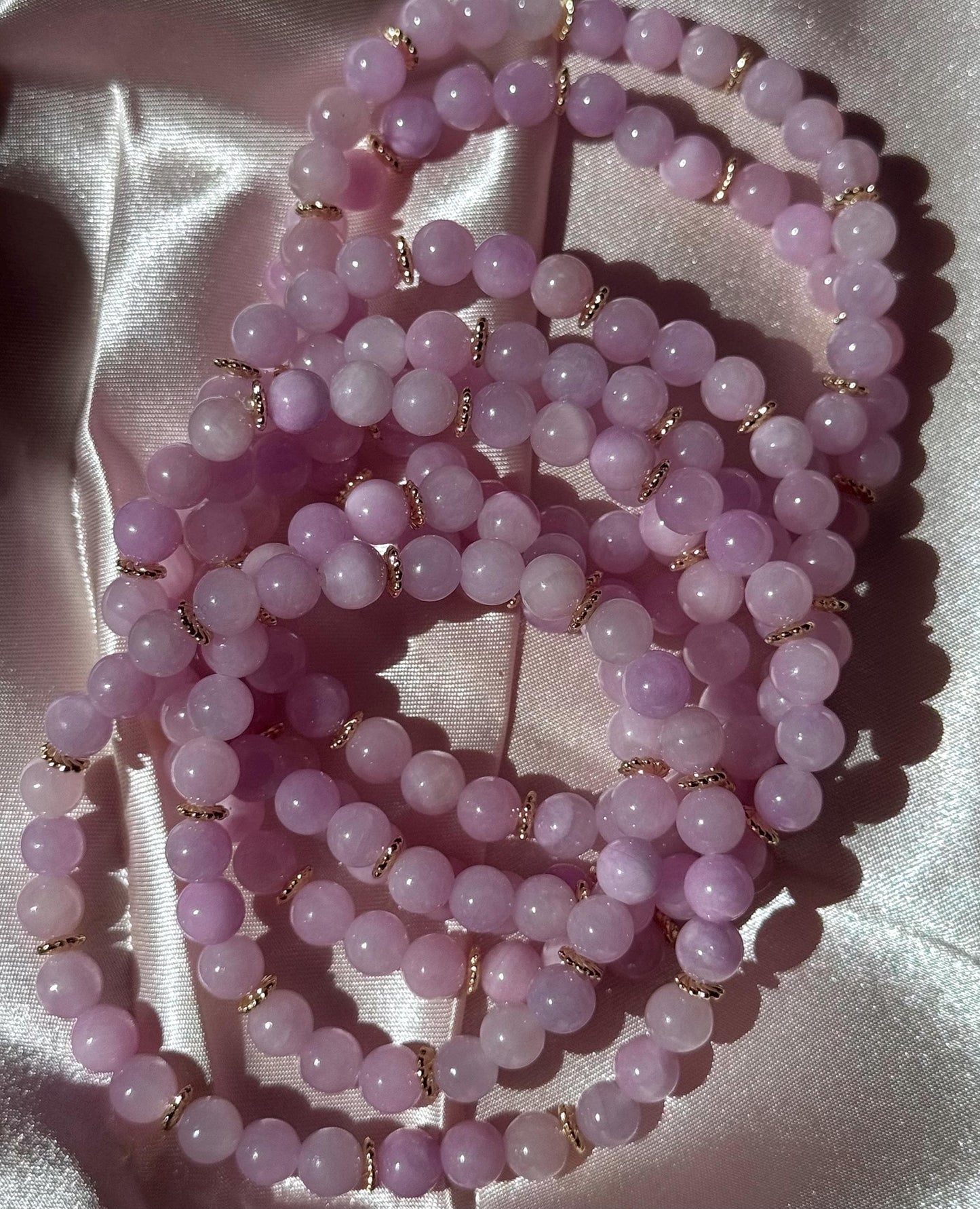 Beautiful Kunzite Bracelet with Gold Plated Accent Beads | 6mm Pink Kunzite Gemstone Bracelet
