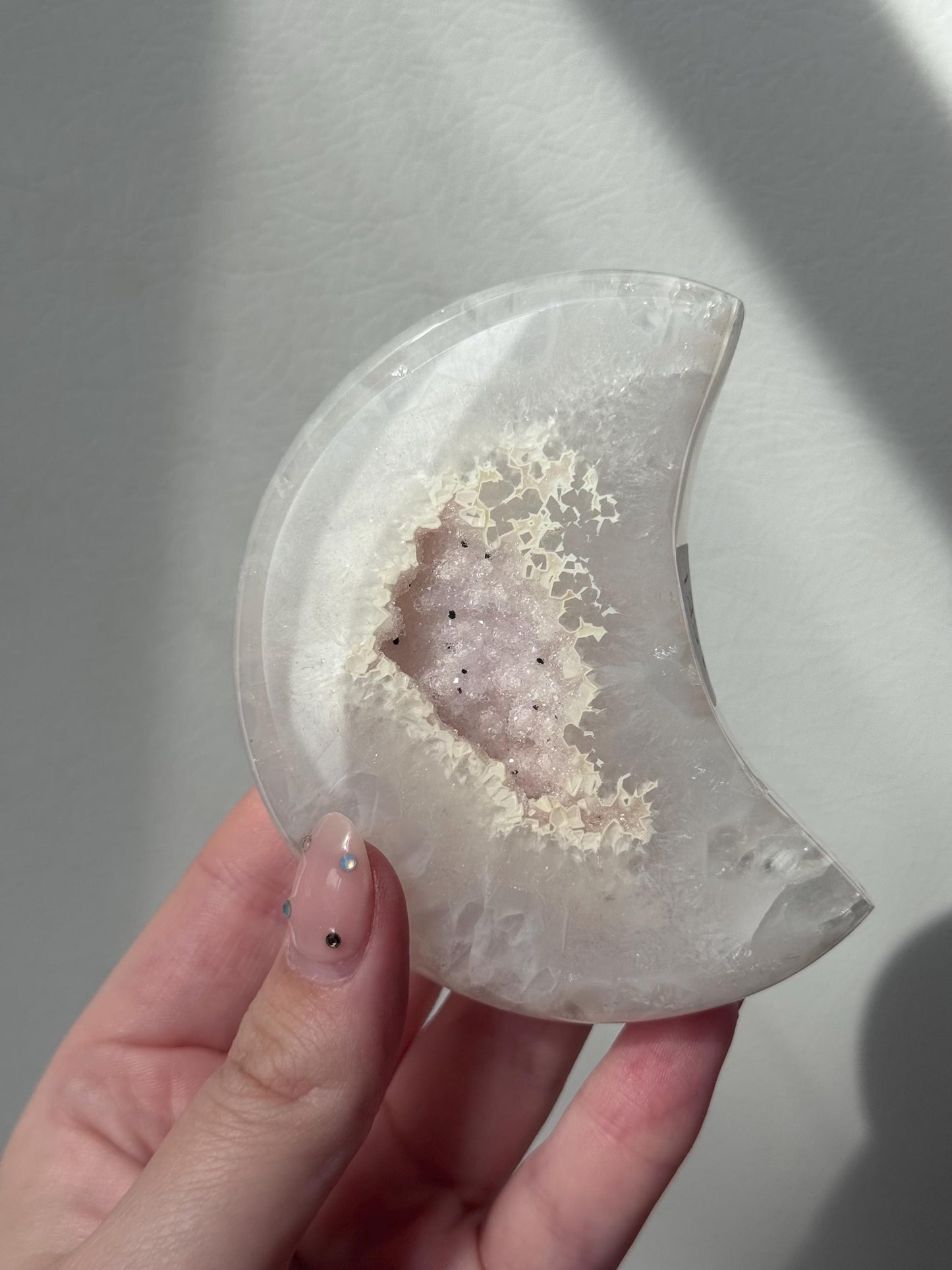 Stunning Druzy Agate Moon with Stand | Sugar Druzy Agate Crescent Moon Carving with Display Stand