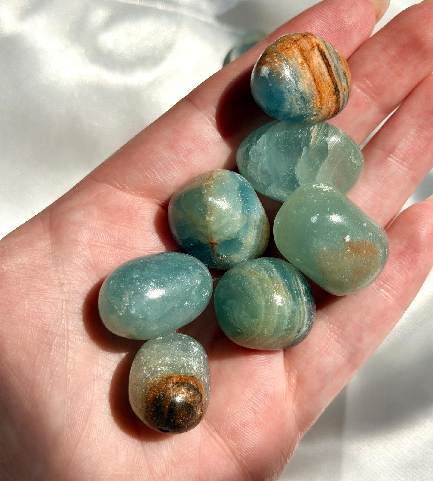 Gorgeous Aquatine Calcite Tumbled Stones | One (1) Blue Onyx Pebble