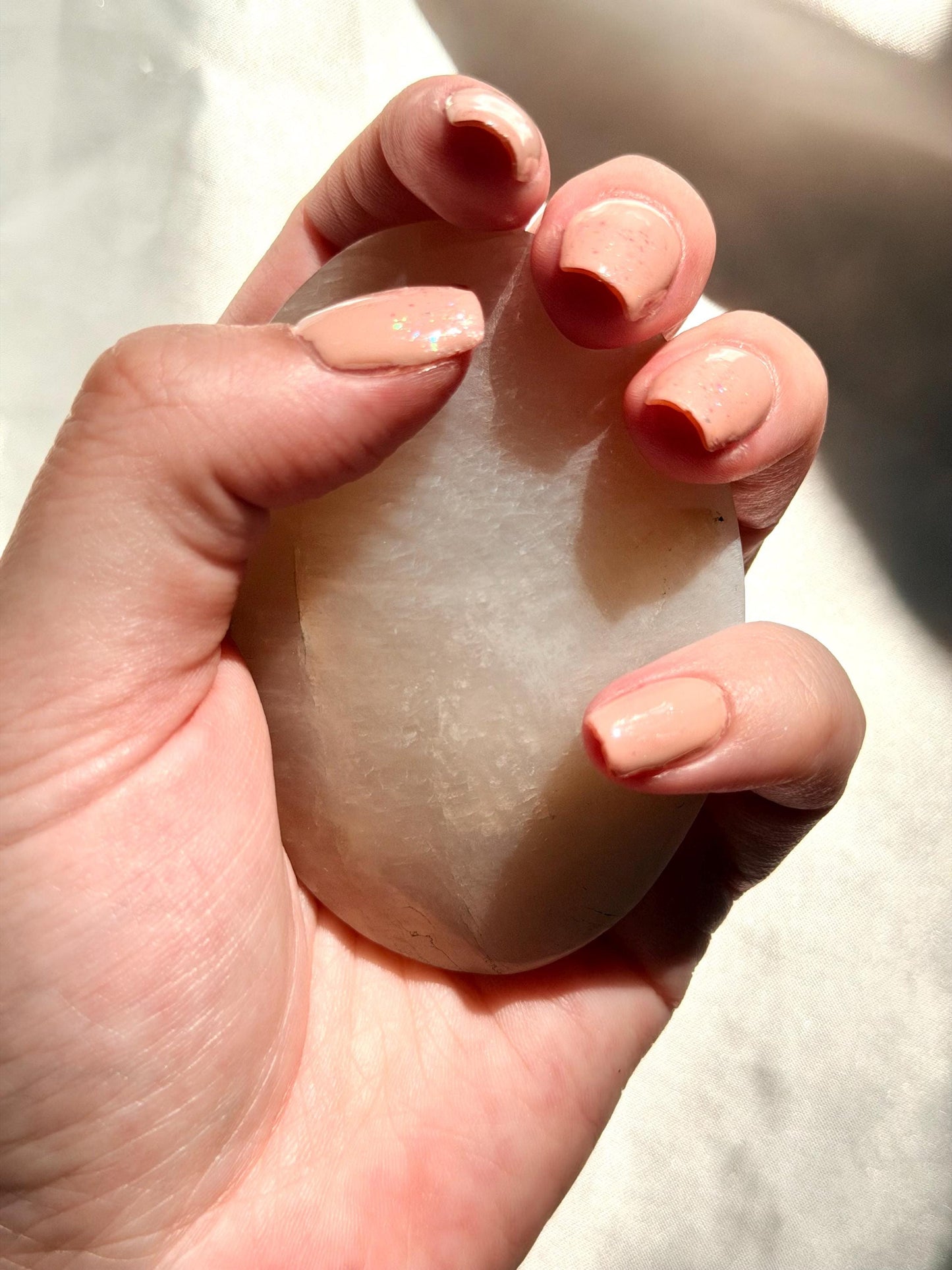 Stunning Moonstone Palm Stone with Blue Flash | Flashy White Moonstone Worry Stone
