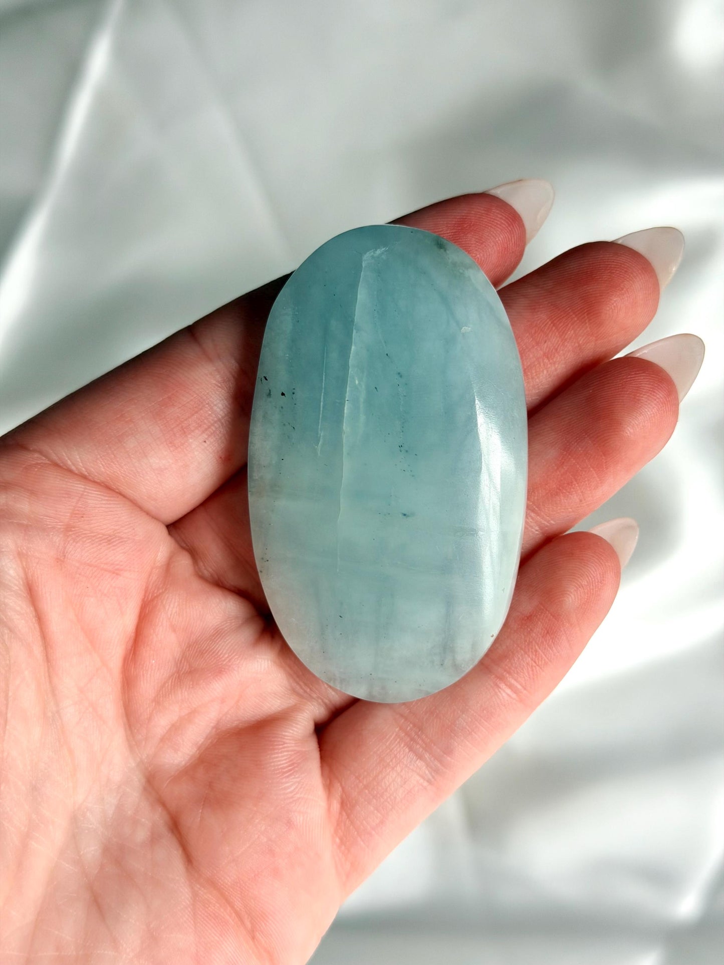 Aquamarine Palmstone | Natural Blue Aquamarine Crystal from Madagascar | Polished Worry Stone | Meditation Crystal