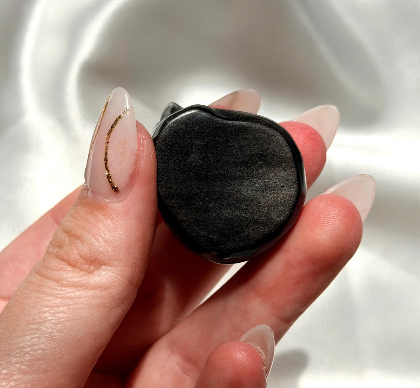 One (1) Silver Sheen Obsidian Sleeping Cat Carving | Obsidian Cat | Black Obsidian Feline
