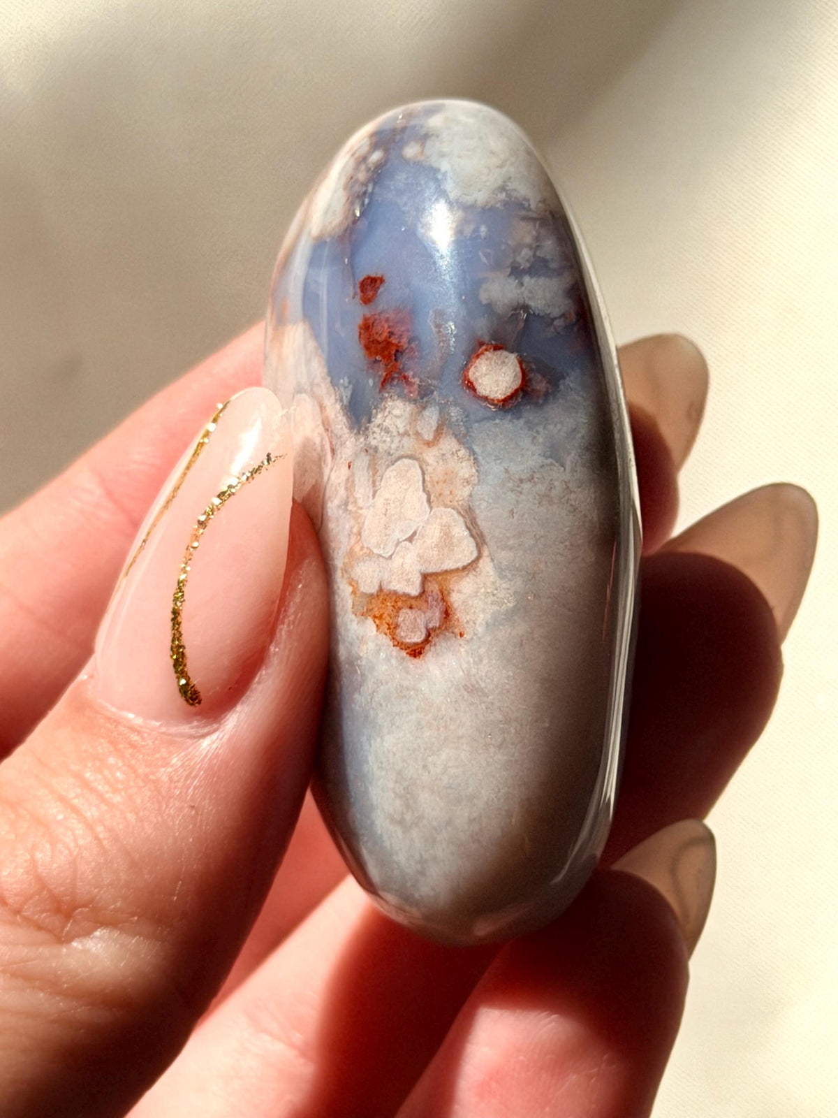 Blue Flower Agate Palm Stone | Natural Blue Flower Agate Crystal | Healing Crystal for Calm & Growth | Meditation Worry Stone