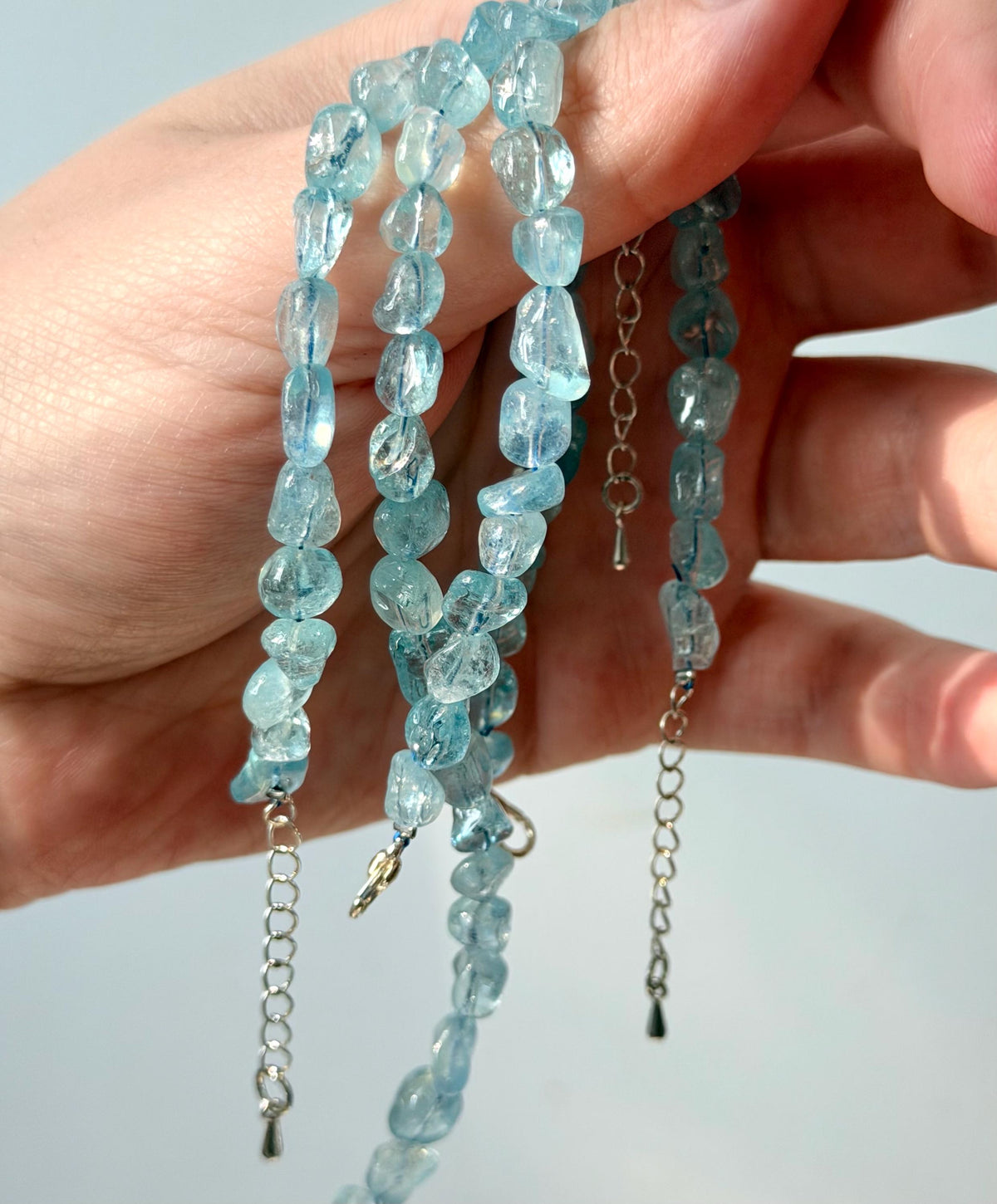 Adjustable Aquamarine Irregular Stone Bracelet | Aquamarine Bracelet with Lobster Clasp | Blue Crystal Bracelet