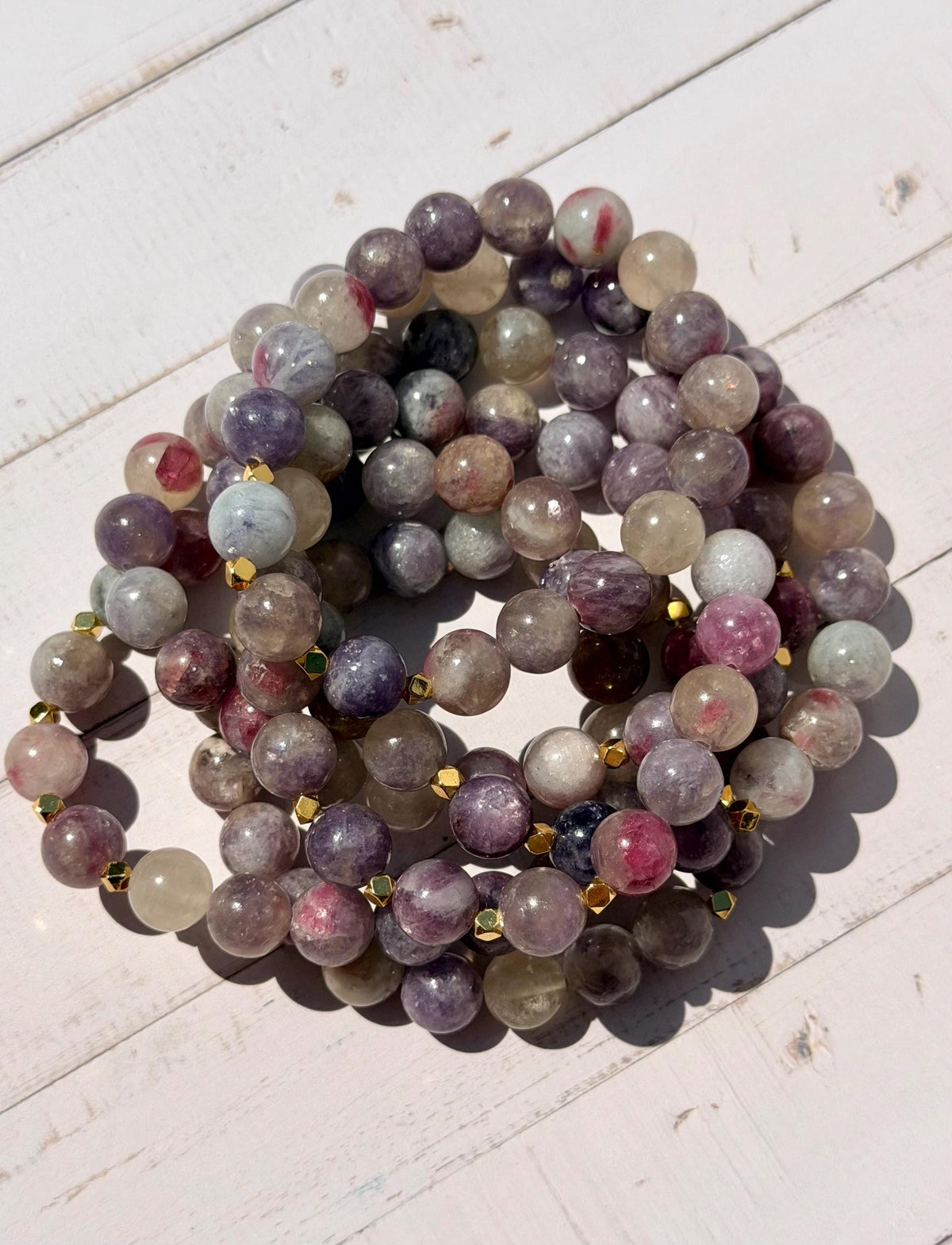 Lepidolite and Pink Tourmaline Bracelet | Lepidolite Bracelet with Gold Filled Accent Beads | Gemstone Bracelet