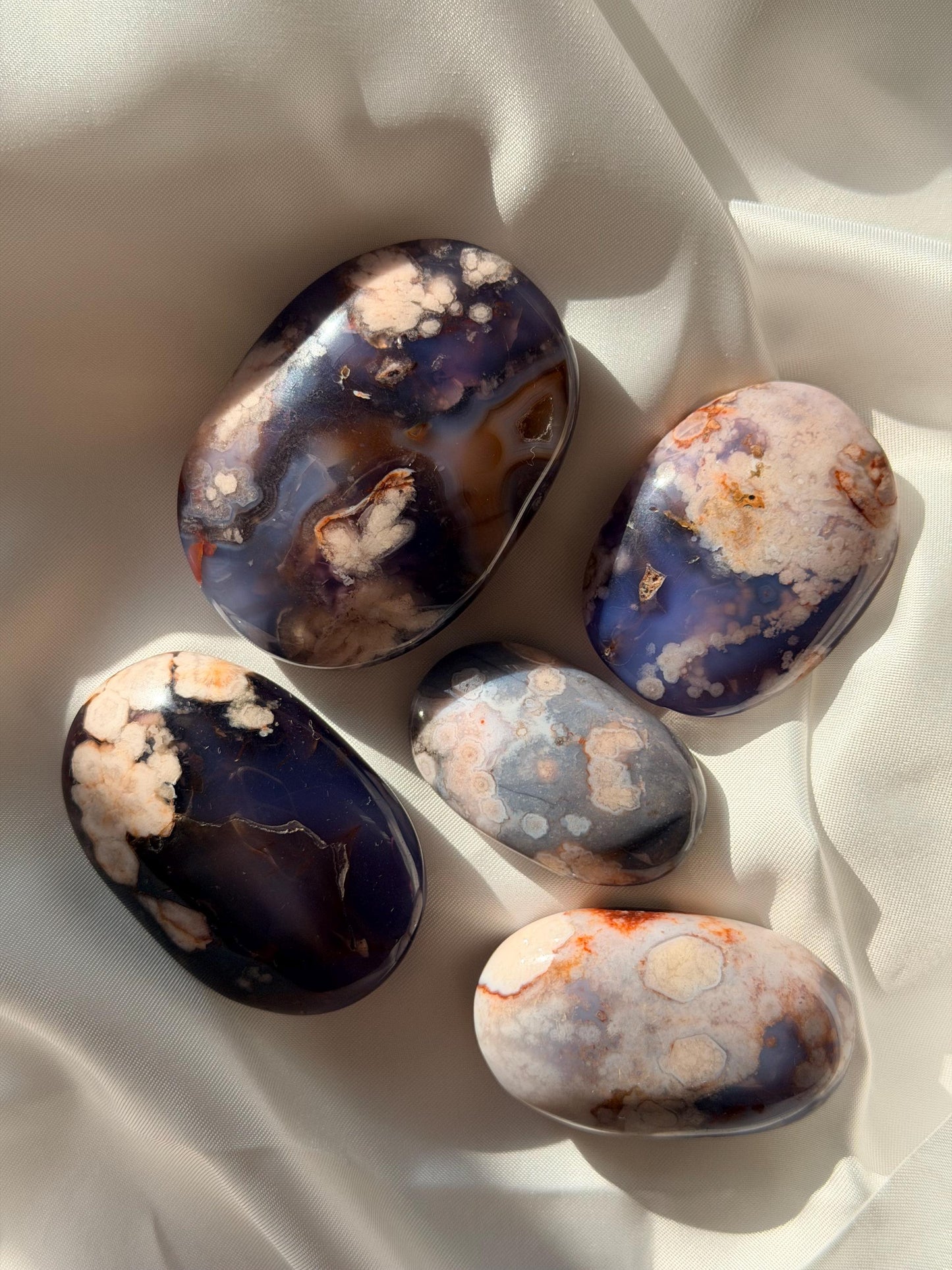 Blue Flower Agate Palm Stone | Natural Blue Flower Agate Crystal | Healing Crystal for Calm & Growth | Meditation Worry Stone