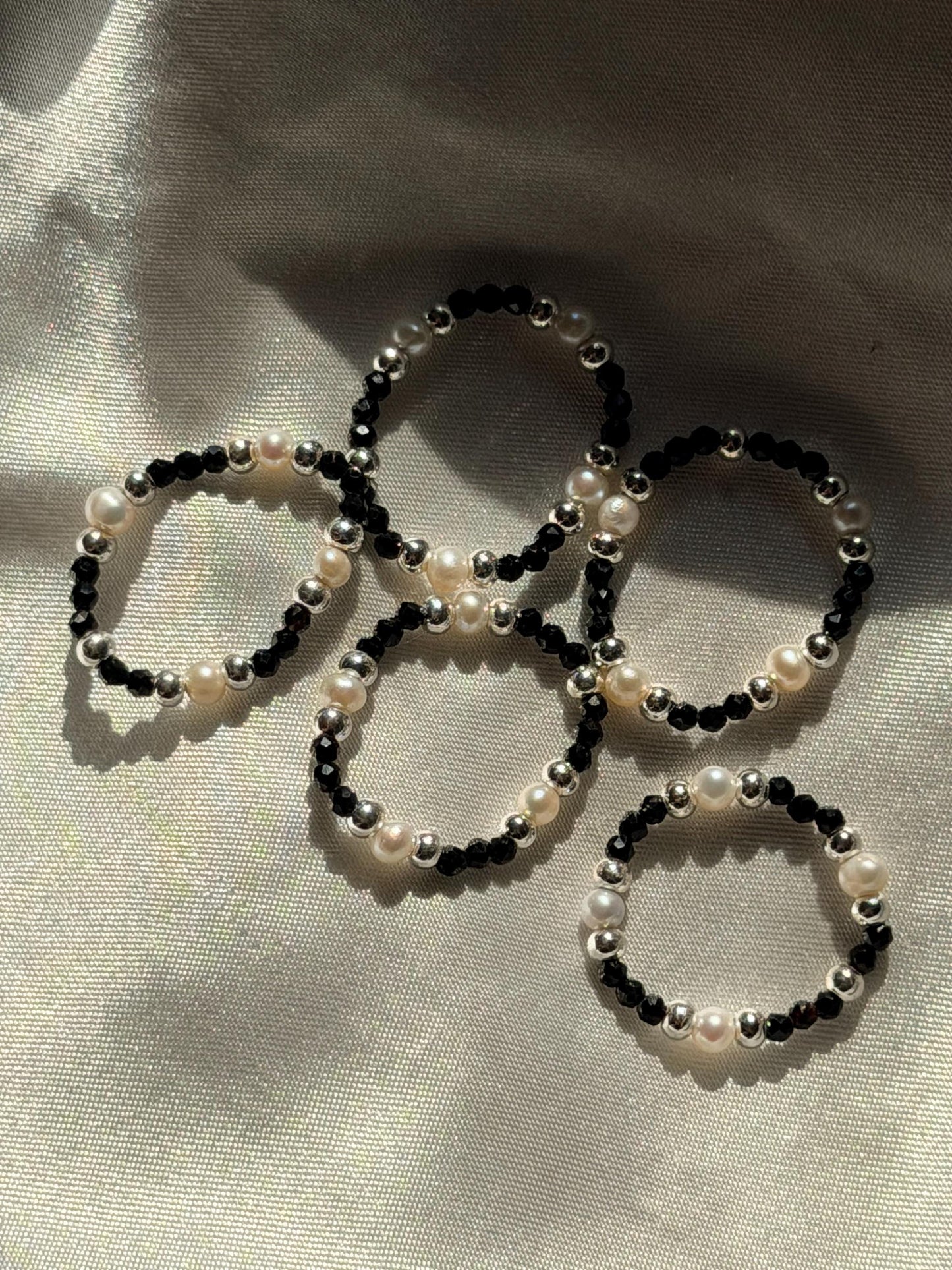Beautiful Black Spinel & Pearl Beaded Rings | Gemstone Ring | Crystal Beaded Ring