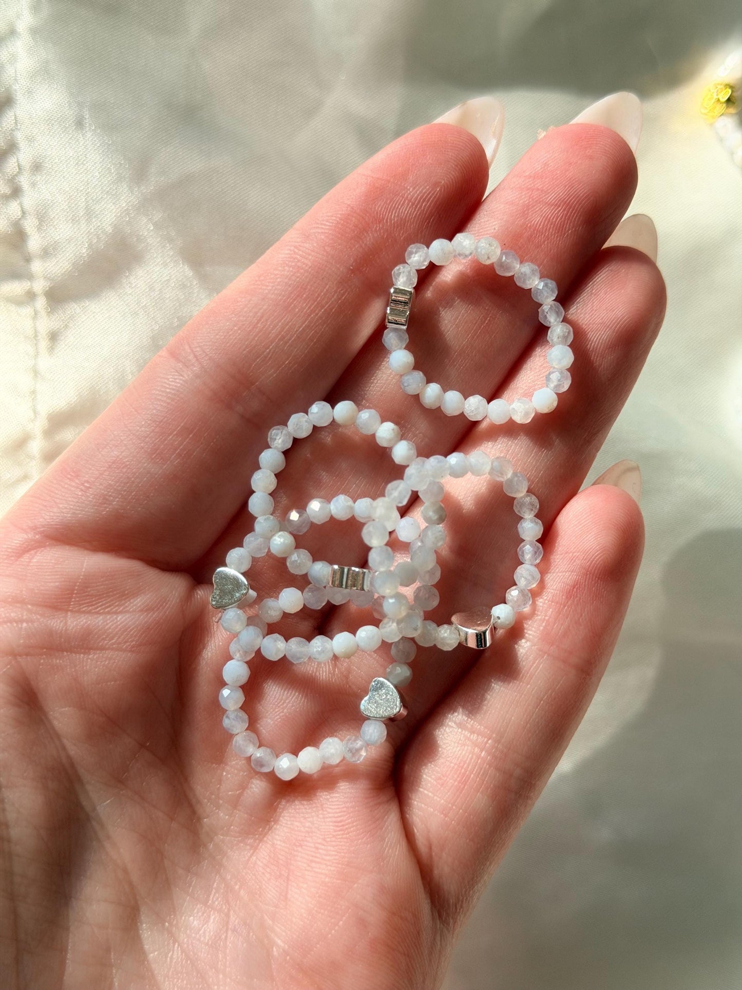 Beautiful Blue Lace Agate Beaded Ring | 2-3mm Blue Lace Agate Gemstone Ring | Beaded Gemstone Rings