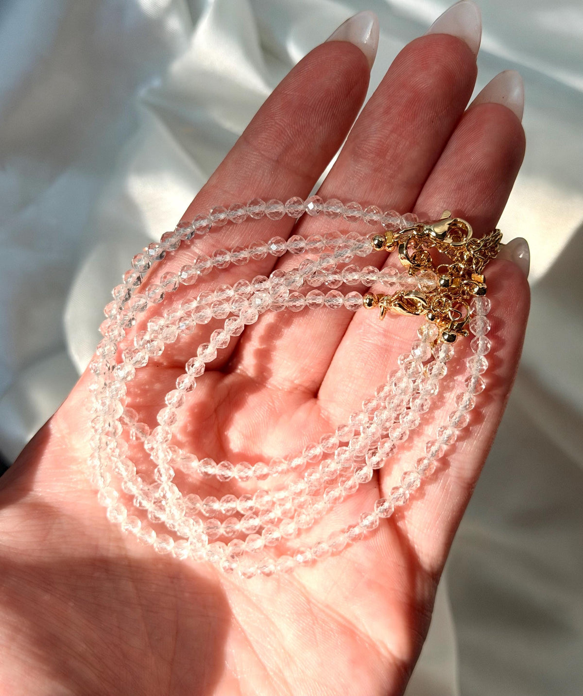 Adjustable Clear Quartz Bracelet | 2mm Beaded Clear Quartz Bracelet | Minimalist Bracelet