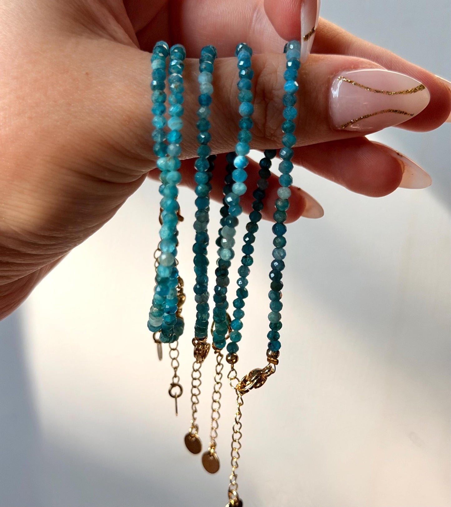 Adjustable Blue Apatite Bracelet | Blue Apatite Beaded Bracelet | 1-3mm Blue Apatite Beads | Blue Crystal Bracelet