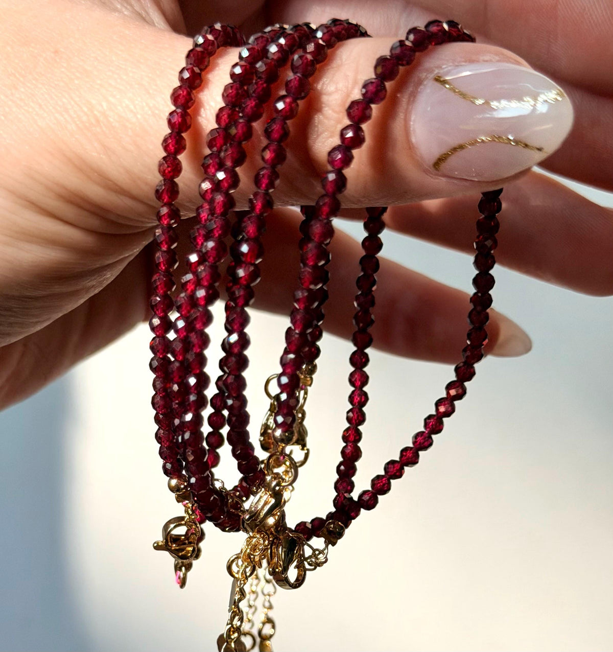 Adjustable Garnet Bracelet | 2-3mm Garnet Beaded Bracelet with Lobster Clasp |