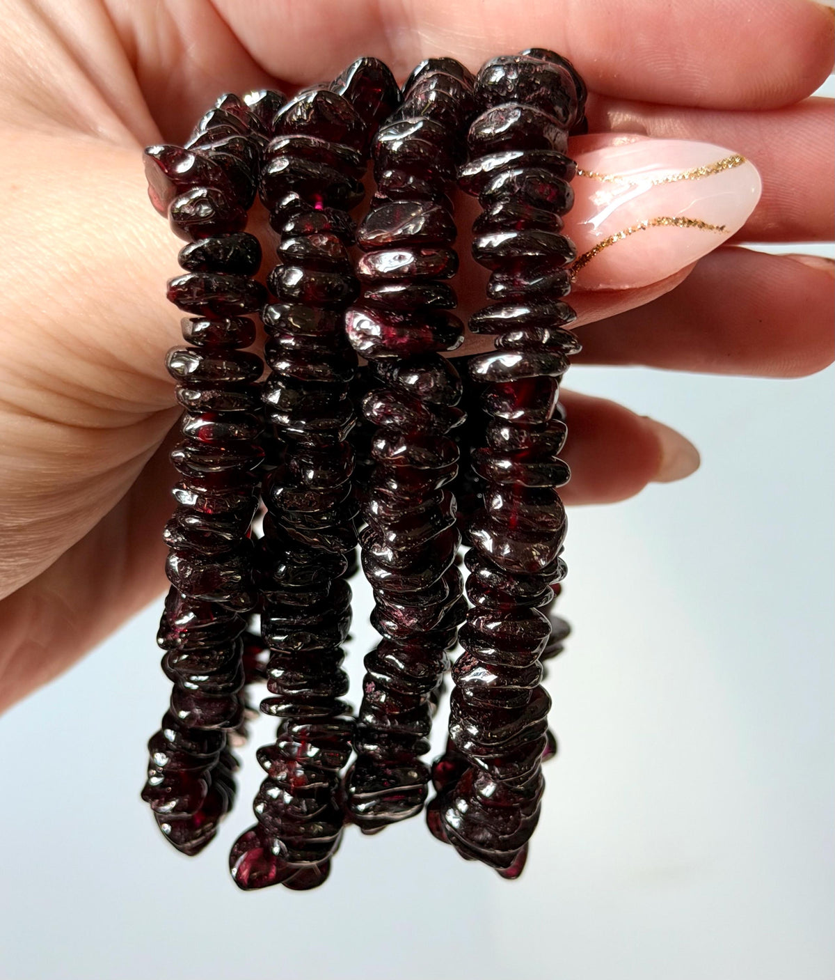 Beautiful Garnet Bracelet | Stretchy Garnet Chip Bracelet | Crystal Chip Bracelet