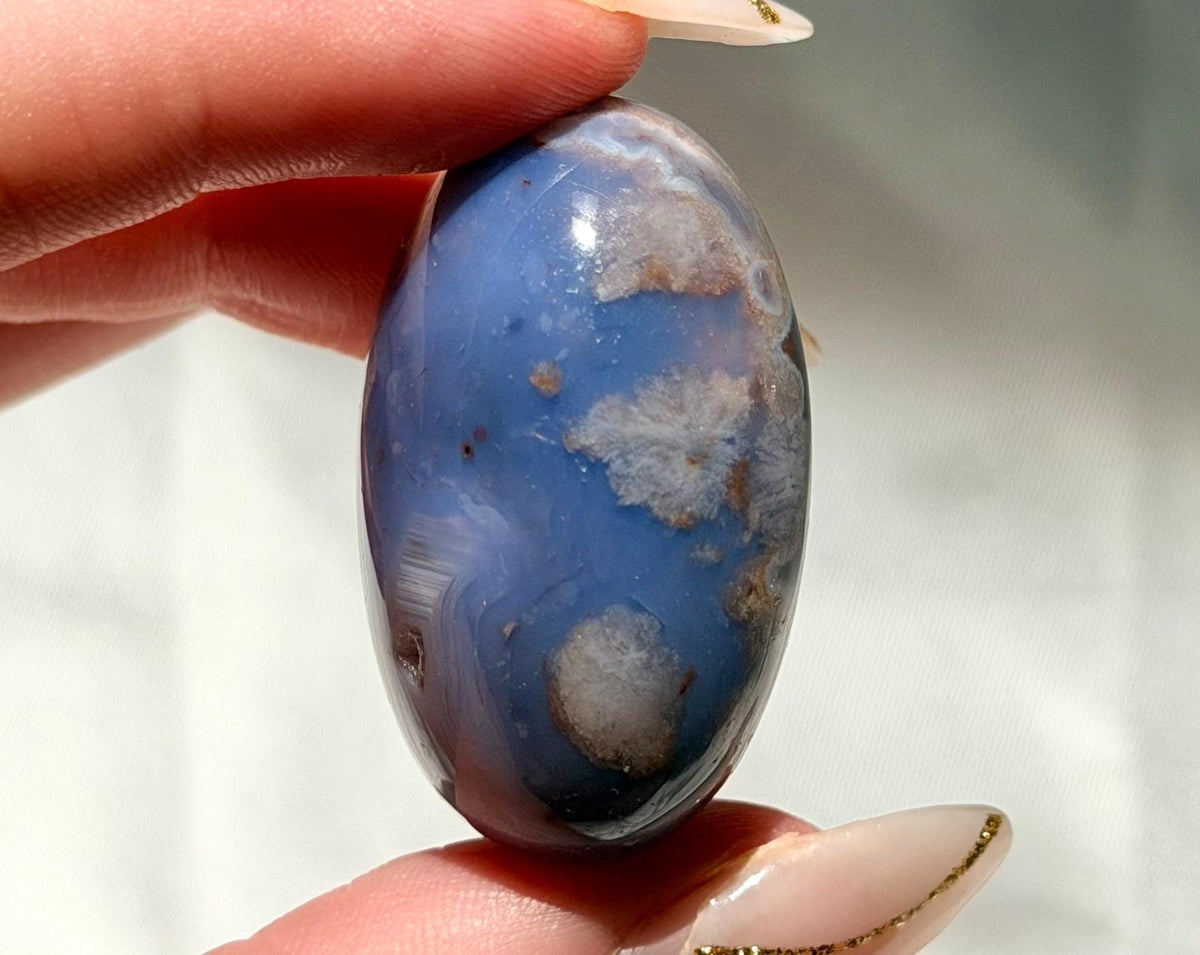 Blue Flower Agate Lingam Stone | Blue Flower Agate Shiva | Polished Crystal | Meditation Stone