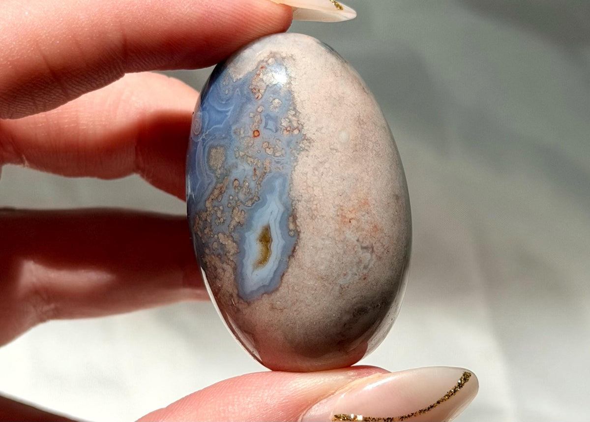 Blue Flower Agate Lingam Stone | Blue Flower Agate Shiva | Polished Crystal | Meditation Stone