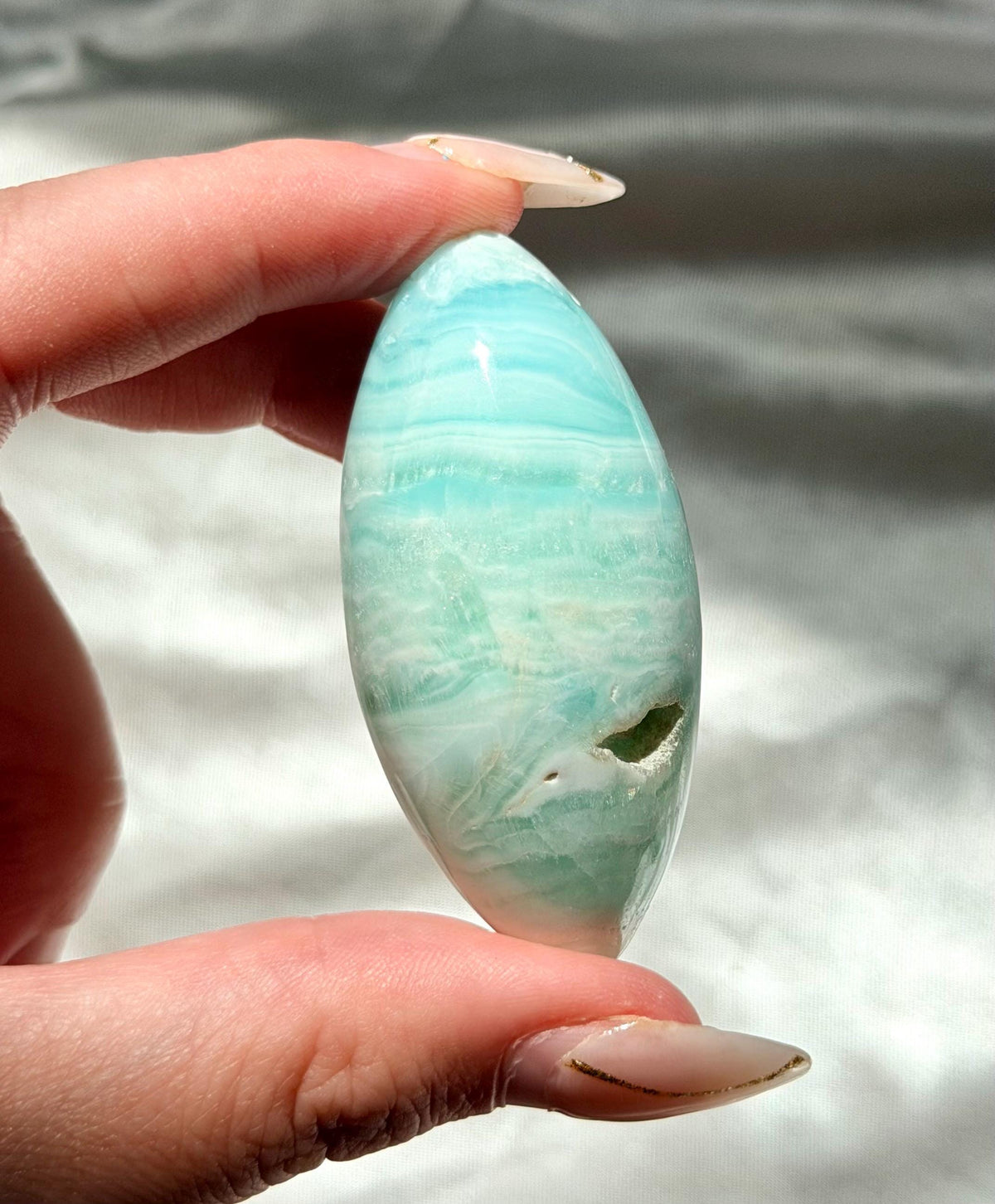 Caribbean Calcite Palm Stone | Caribbean Calcite Egg | Polished Egg Stone | Worry Stone | Blue Calcite Lingham