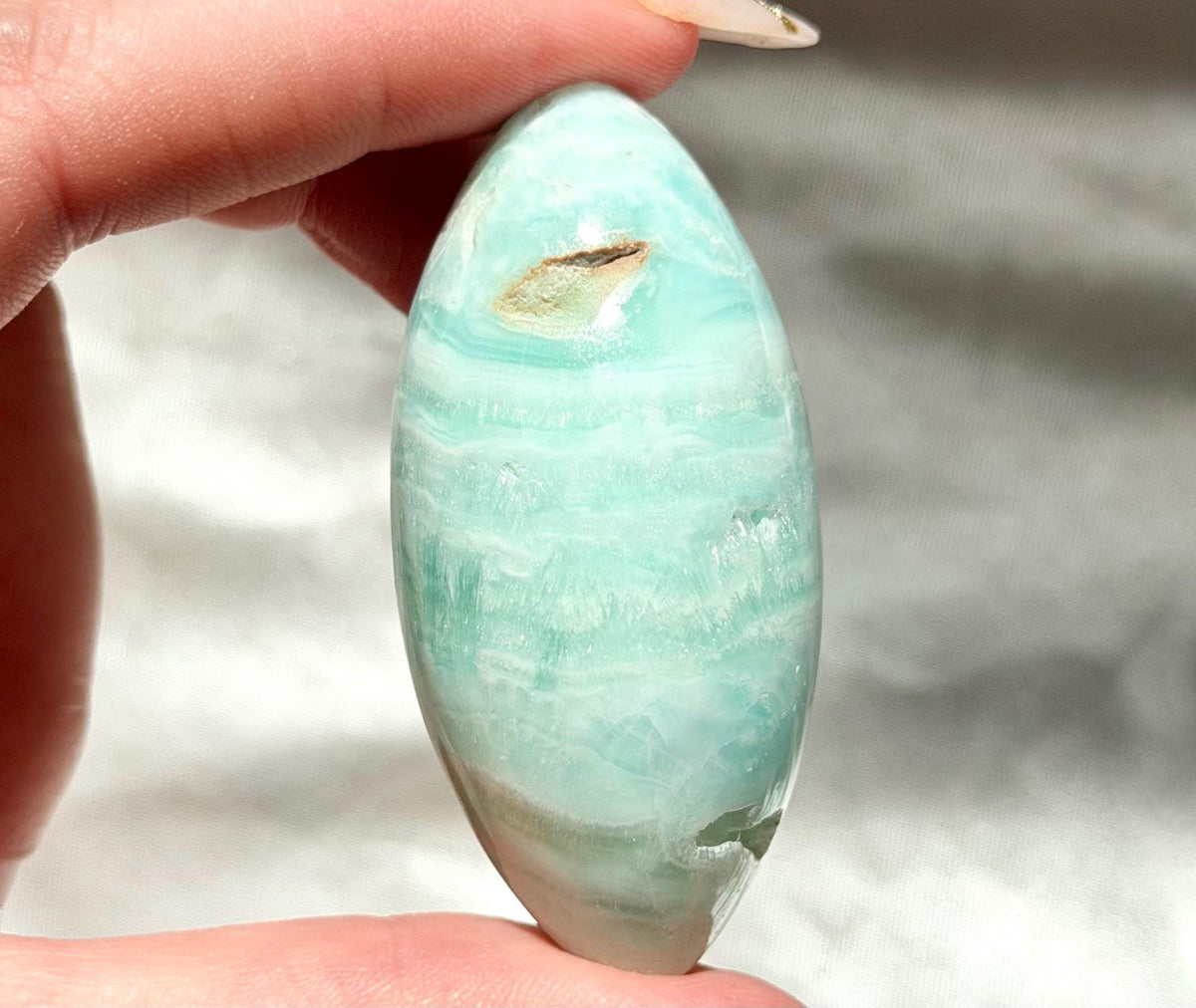 Caribbean Calcite Palm Stone | Caribbean Calcite Egg | Polished Egg Stone | Worry Stone | Blue Calcite Lingham
