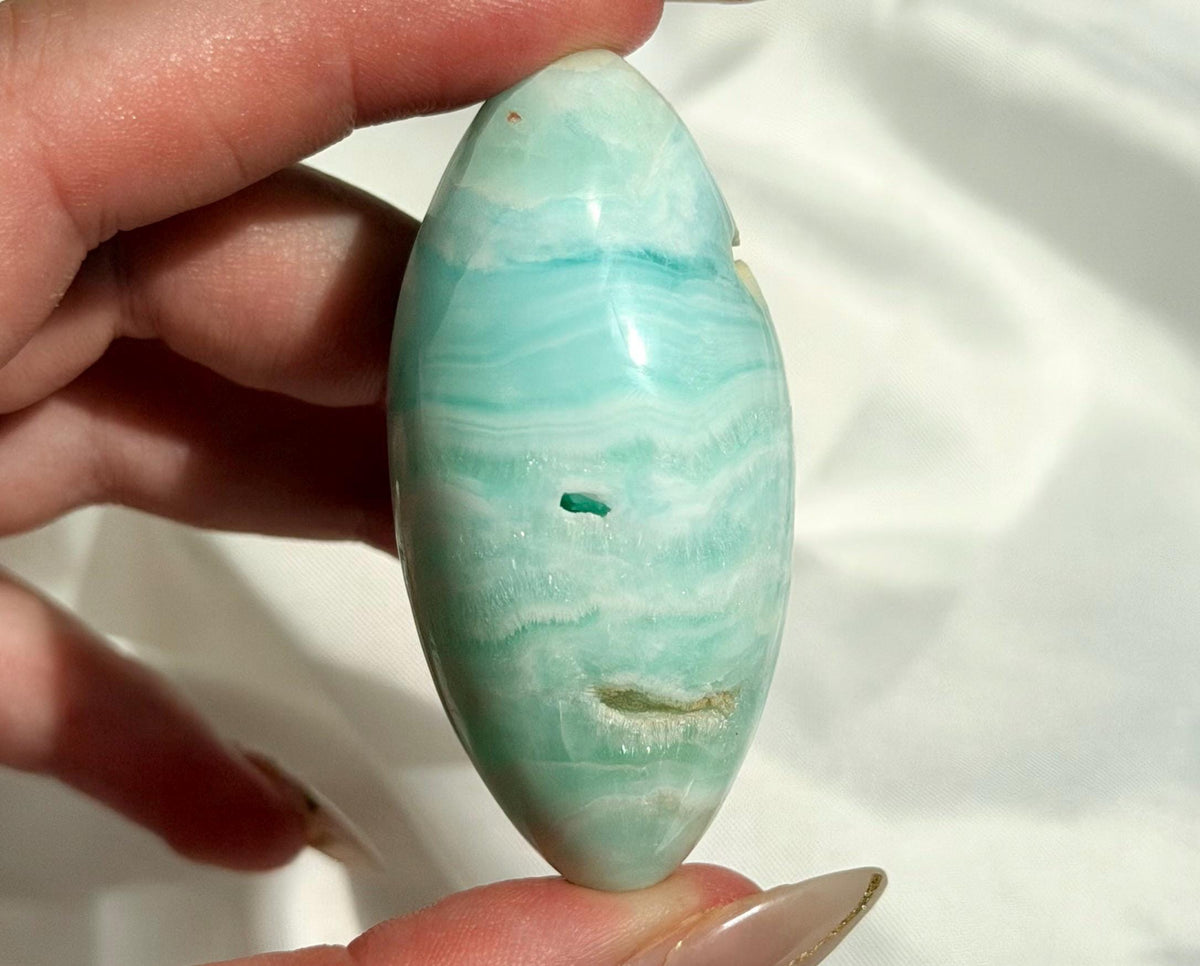 Caribbean Calcite Palm Stone | Caribbean Calcite Egg | Polished Egg Stone | Worry Stone | Blue Calcite Lingham